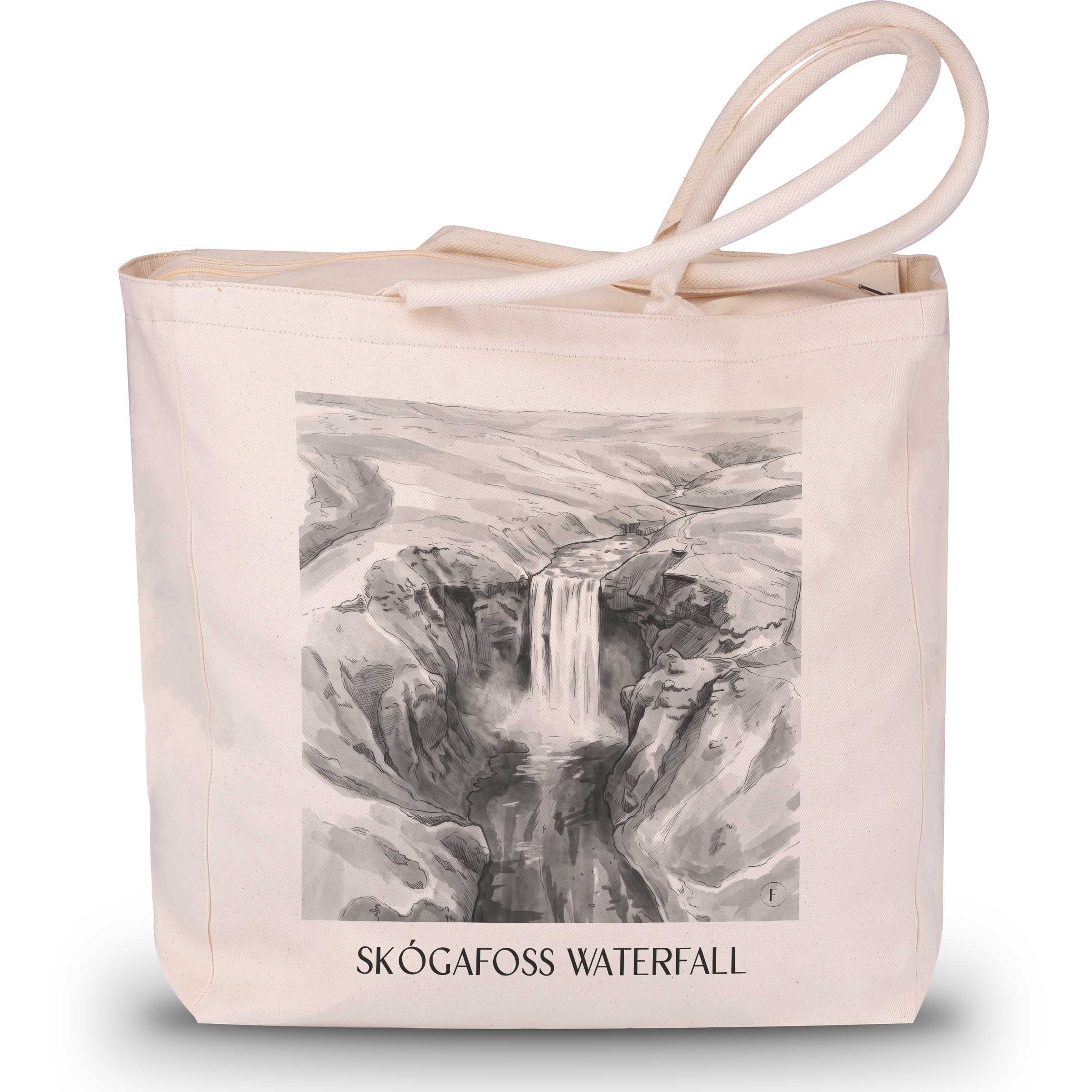 Skógafoss Wasserfall Shopping Tasche - Island - Island Tote Bag - Einkaufstasche im Aquarell Schwarz-Weiß Stil - favplace