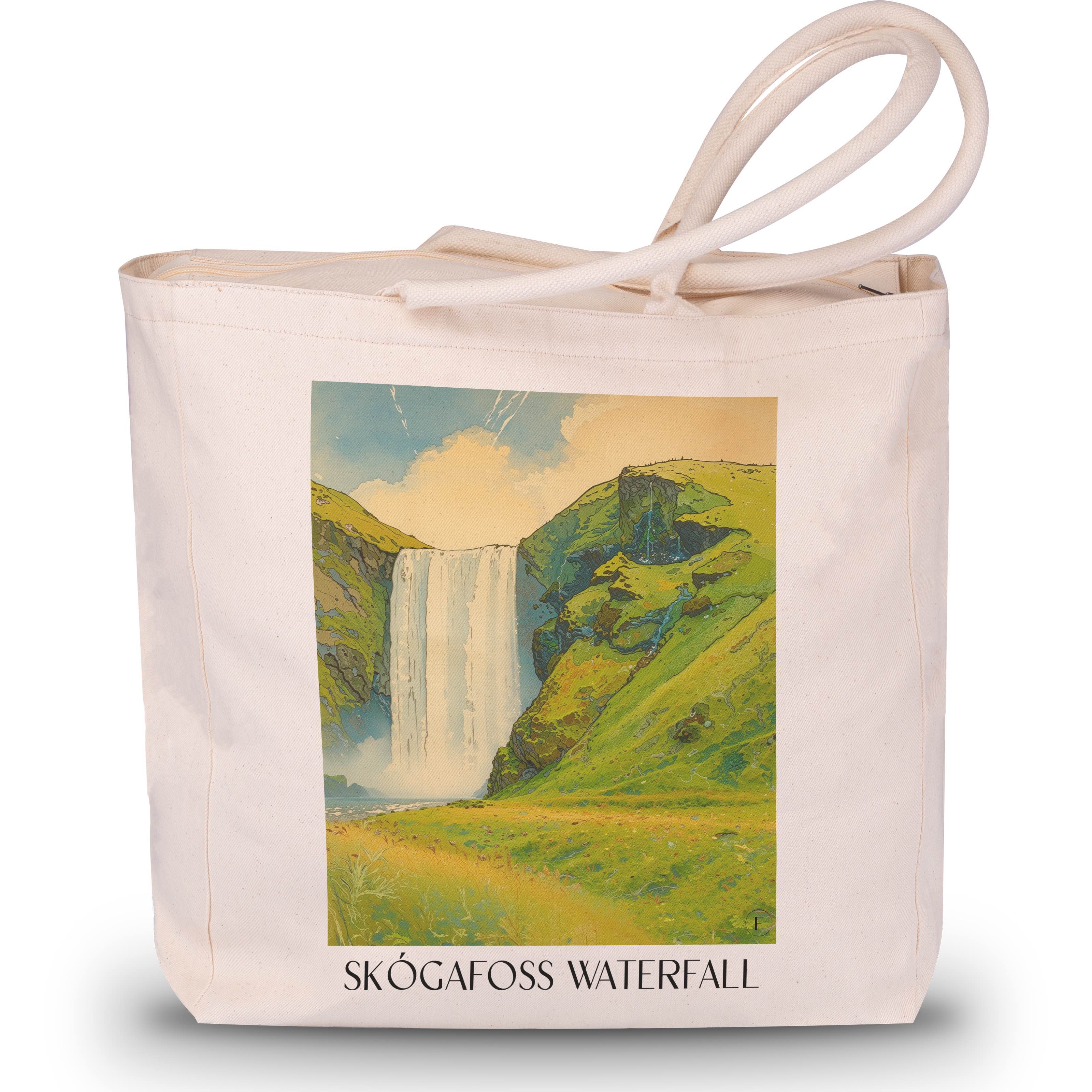 Skógafoss Wasserfall Shopping Tasche - Island - Island Tote Bag - Einkaufstasche im Aquarell Stil - favplace