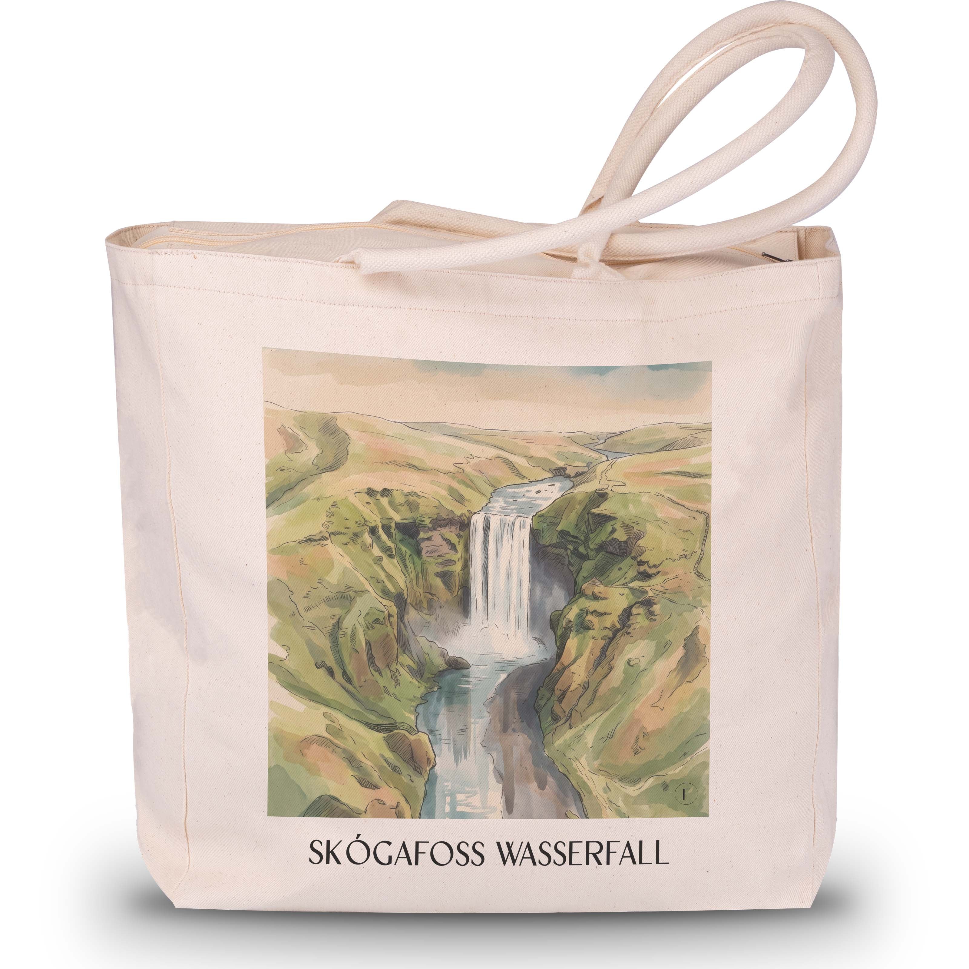 skógafoss-wasserfall-island-island-einkaufstasche-aquarell