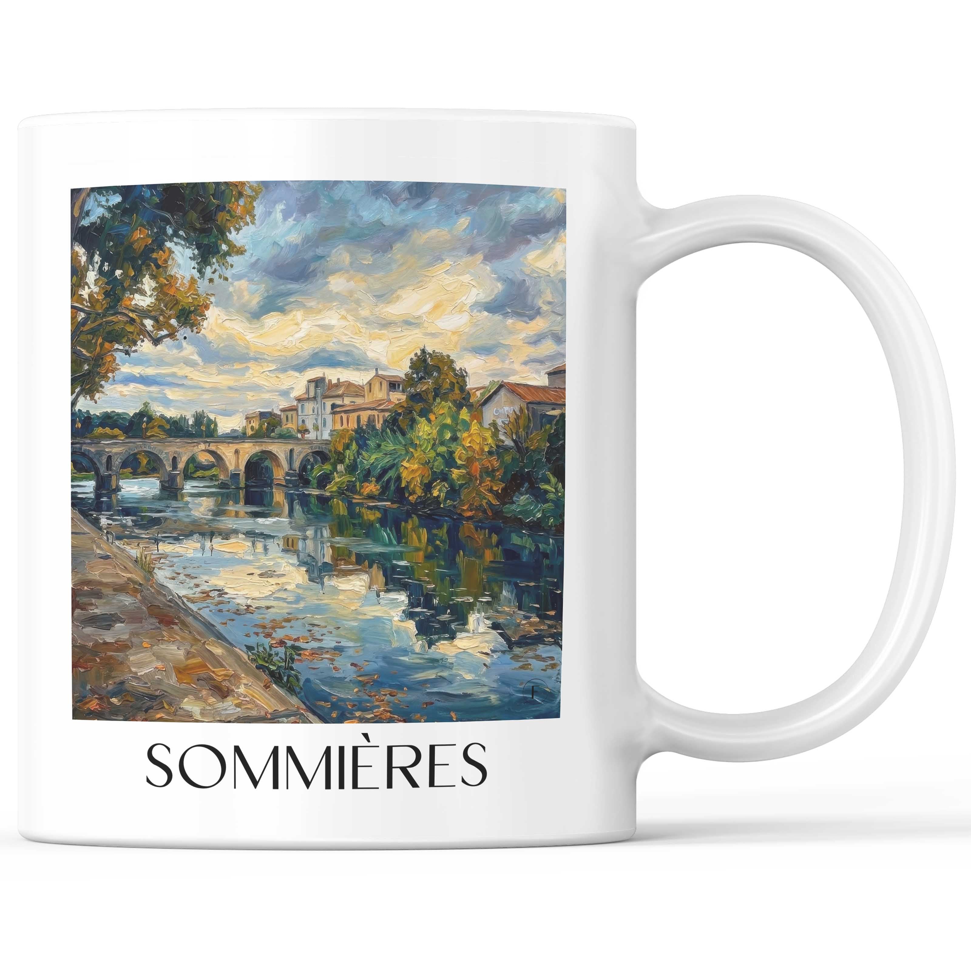 Sommières Kaffeebecher - Okzitanien - Frankreich Becher - Kaffeetasse im Ölgemälde Stil - favplace