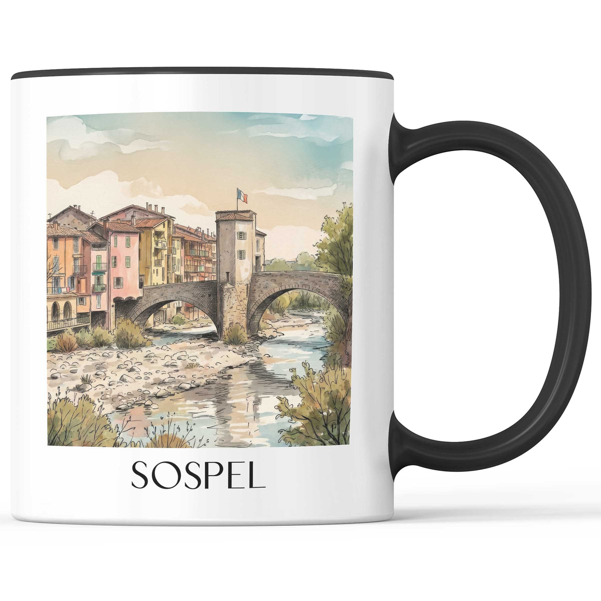 Sospel Kaffeebecher - Arrière-pays niçois - Frankreich Becher - Kaffeetasse im Aquarell Stil - favplace
