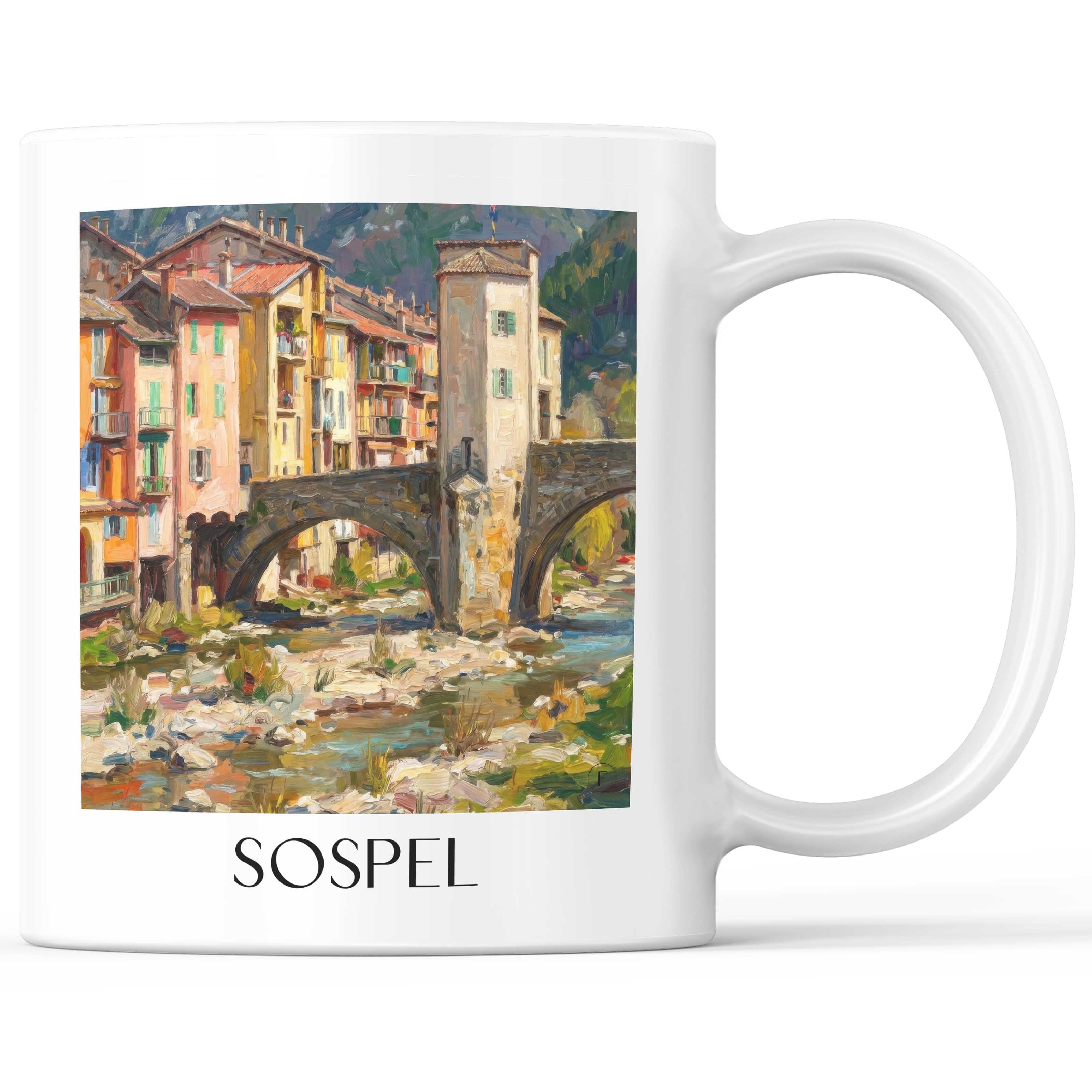 Sospel Kaffeebecher - Arrière-pays niçois - Frankreich Becher - Kaffeetasse im Ölgemälde Stil - favplace