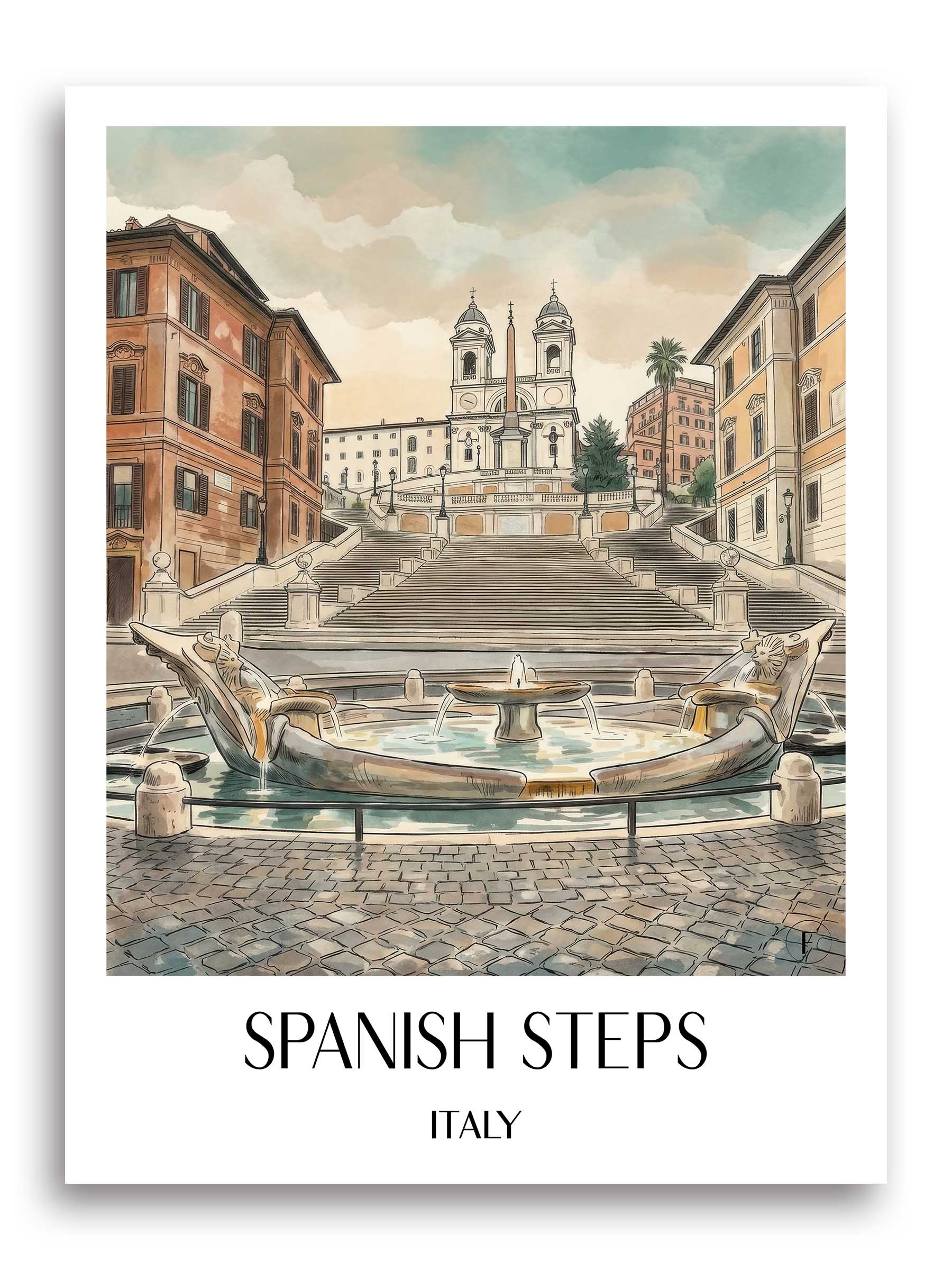 Spanische Treppe Poster - Rom - Italien Kunstdruck - Aquarell von A4 bis A1 - favplace
