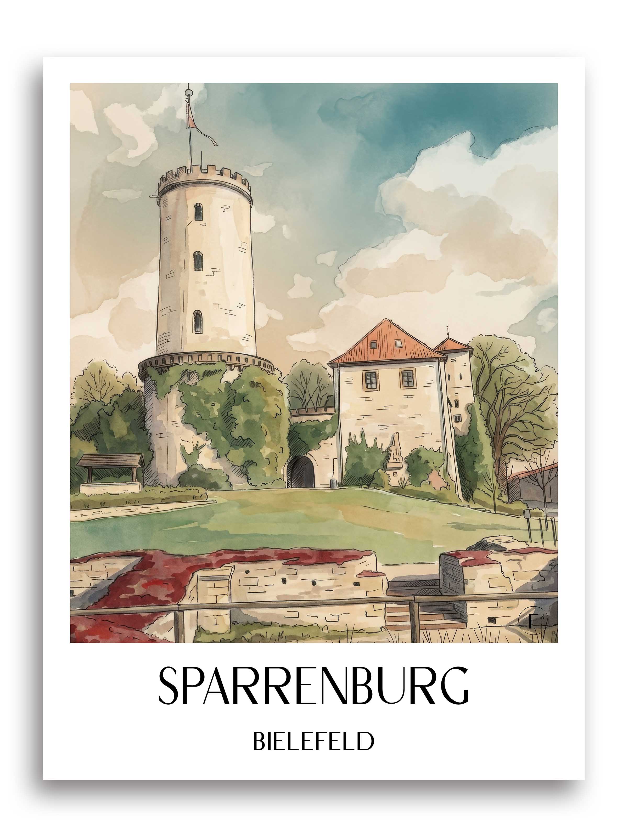 Sparrenburg Poster - Bielefeld - Deutschland Kunstdruck - Aquarell von A4 bis A1 - favplace
