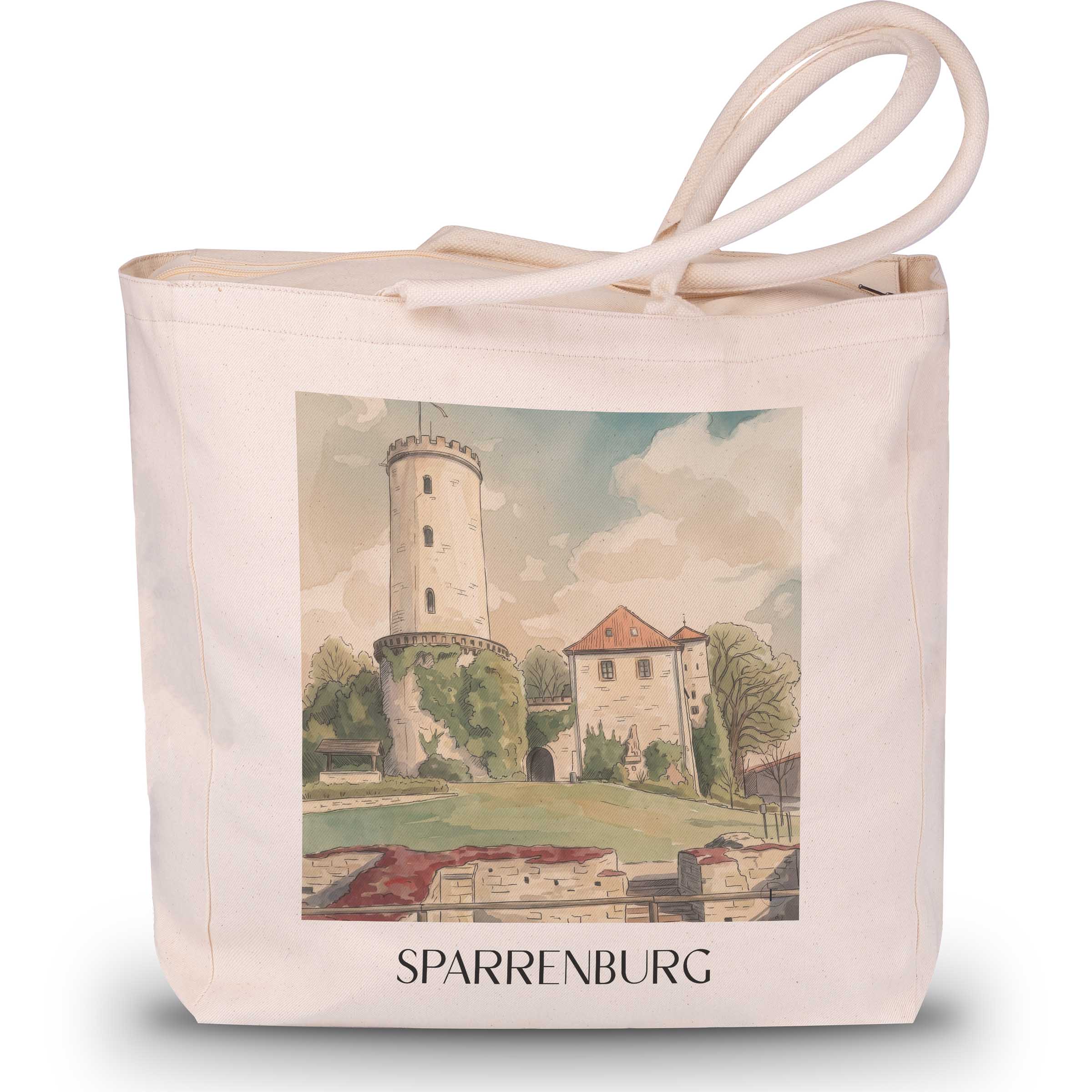 Sparrenburg Shopping Tasche - Bielefeld - Deutschland Tote Bag - Einkaufstasche im Aquarell Stil - favplace