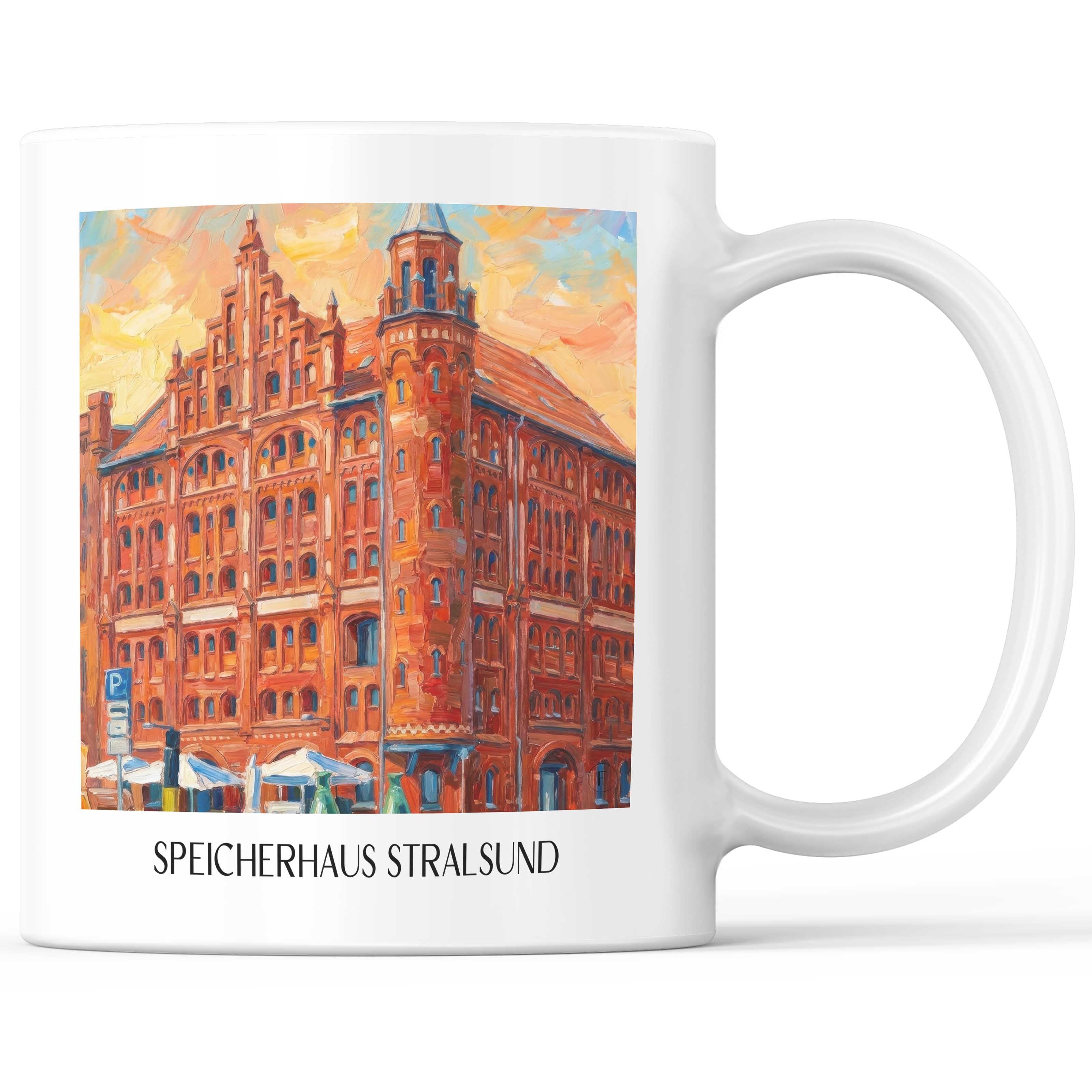Speicherhaus Kaffeebecher - Stralsund - Deutschland Becher - Kaffeetasse im Ölgemälde Stil - favplace