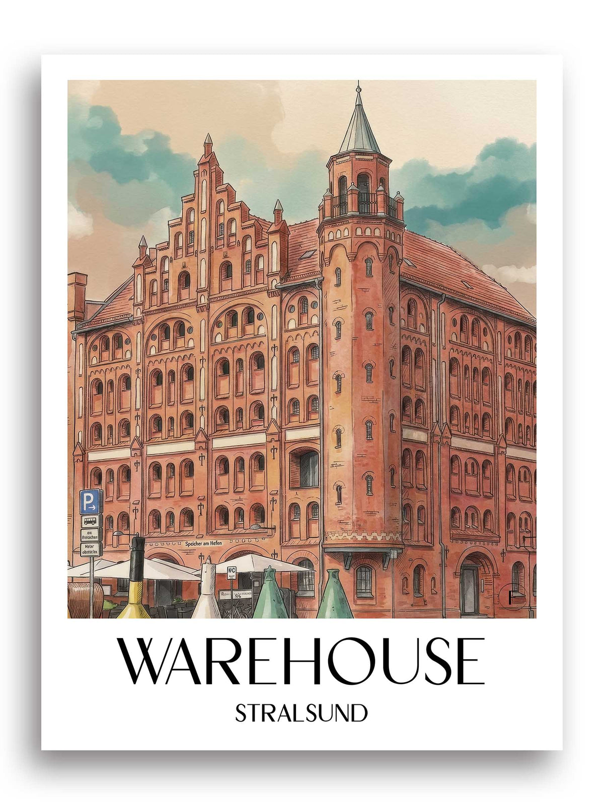 Speicherhaus Poster - Stralsund - Deutschland Kunstdruck - Aquarell von A4 bis A1 - favplace