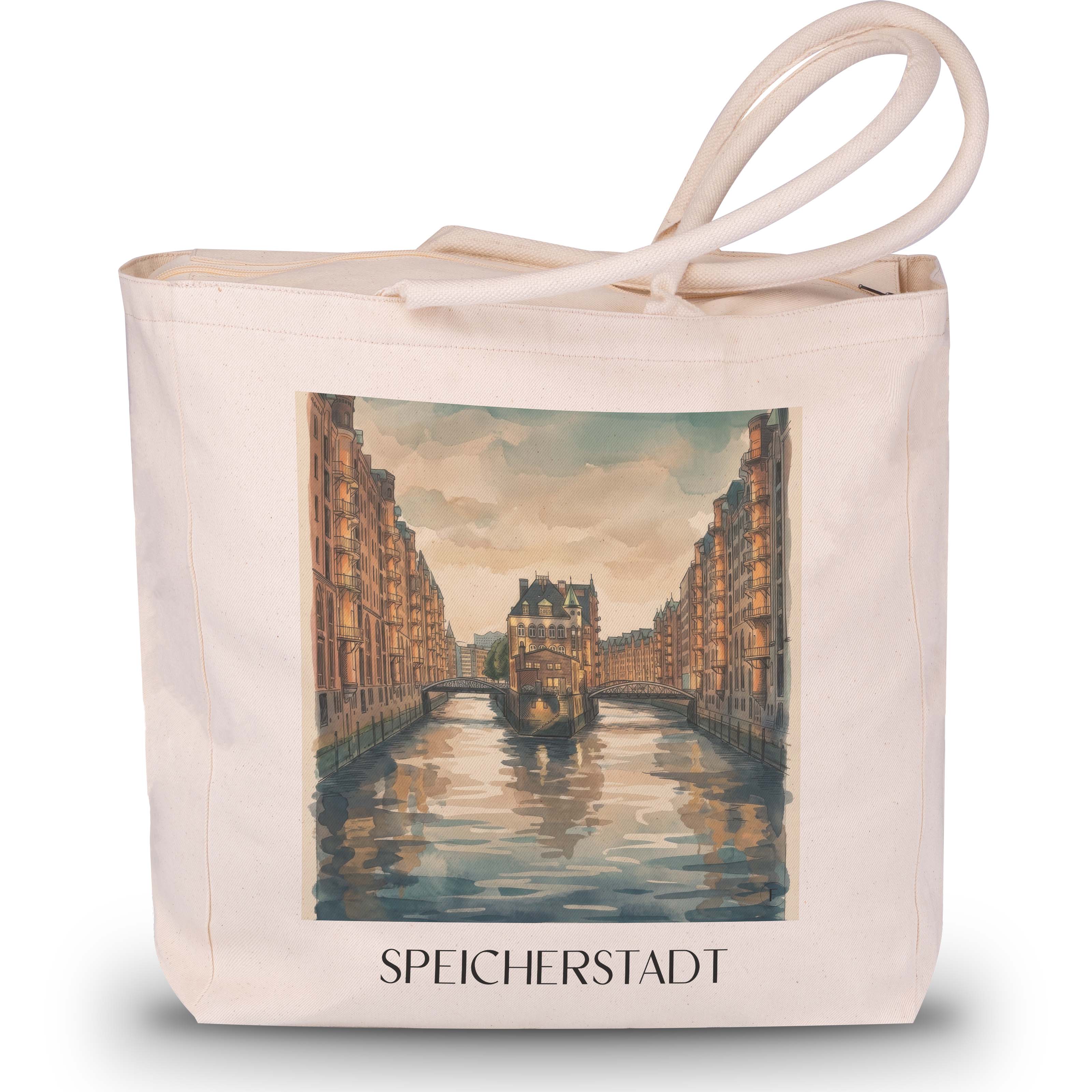 Speicherstadt Shopping Tasche - Hamburg - Deutschland Tote Bag - Einkaufstasche im Aquarell Stil - favplace