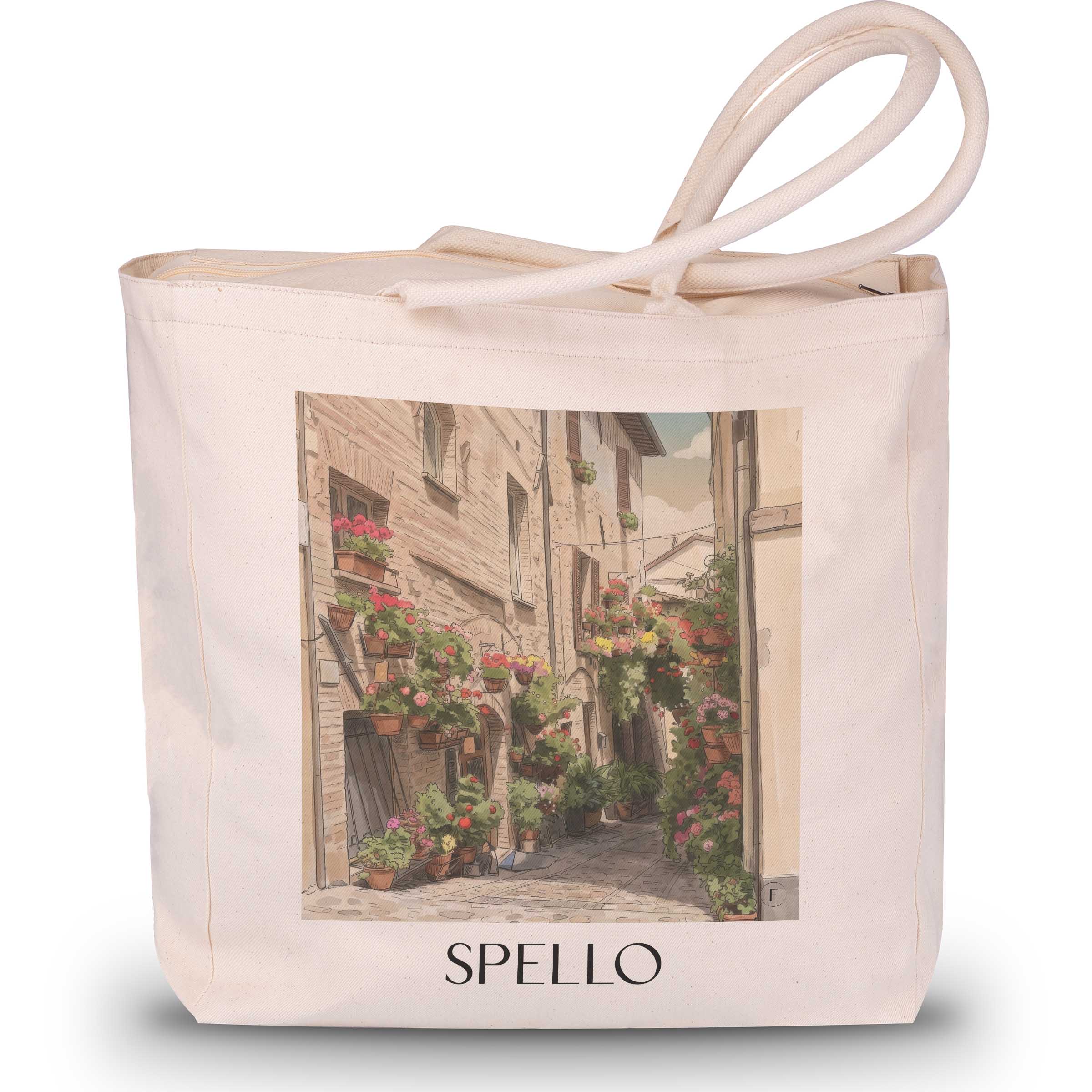 Spello Shopping Tasche - Umbrien - Italien Tote Bag - Einkaufstasche im Aquarell Stil - favplace