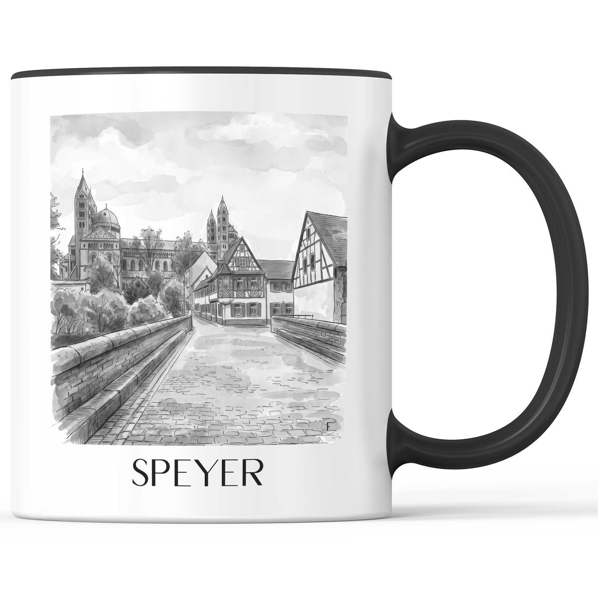 Speyer Kaffeebecher - Rheinland-Pfalz - Deutschland Becher - Kaffeetasse im Aquarell Schwarz-Weiß Stil - favplace
