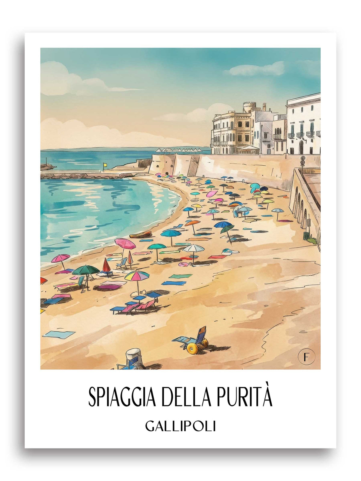 Spiaggia della Purità Poster - Gallipoli - Italien Kunstdruck - Aquarell von A4 bis A1 - favplace