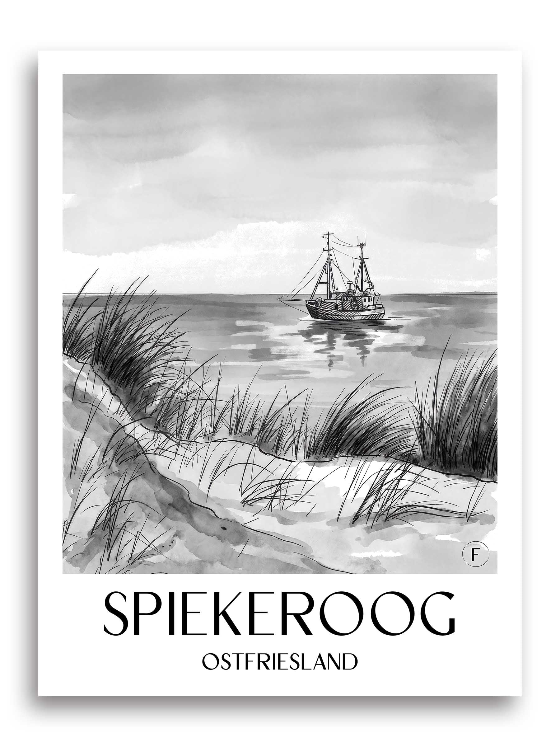spiekeroog-ostfriesland-deutschland-poster-aquarell-schwarz-weiss