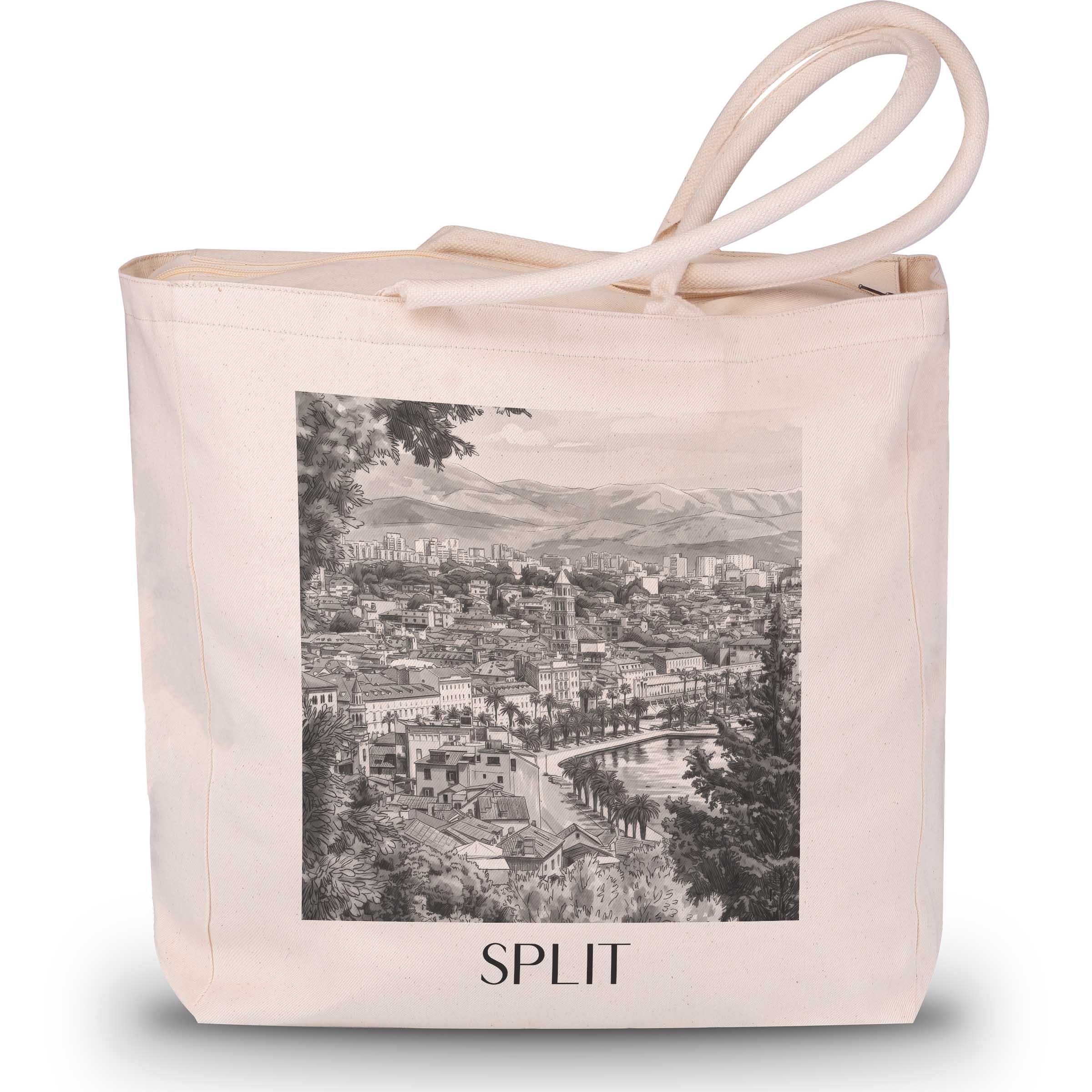 Split - Kroatien Tote Bag - Einkaufstasche im Aquarell Schwarz-Weiß Stil - favplace