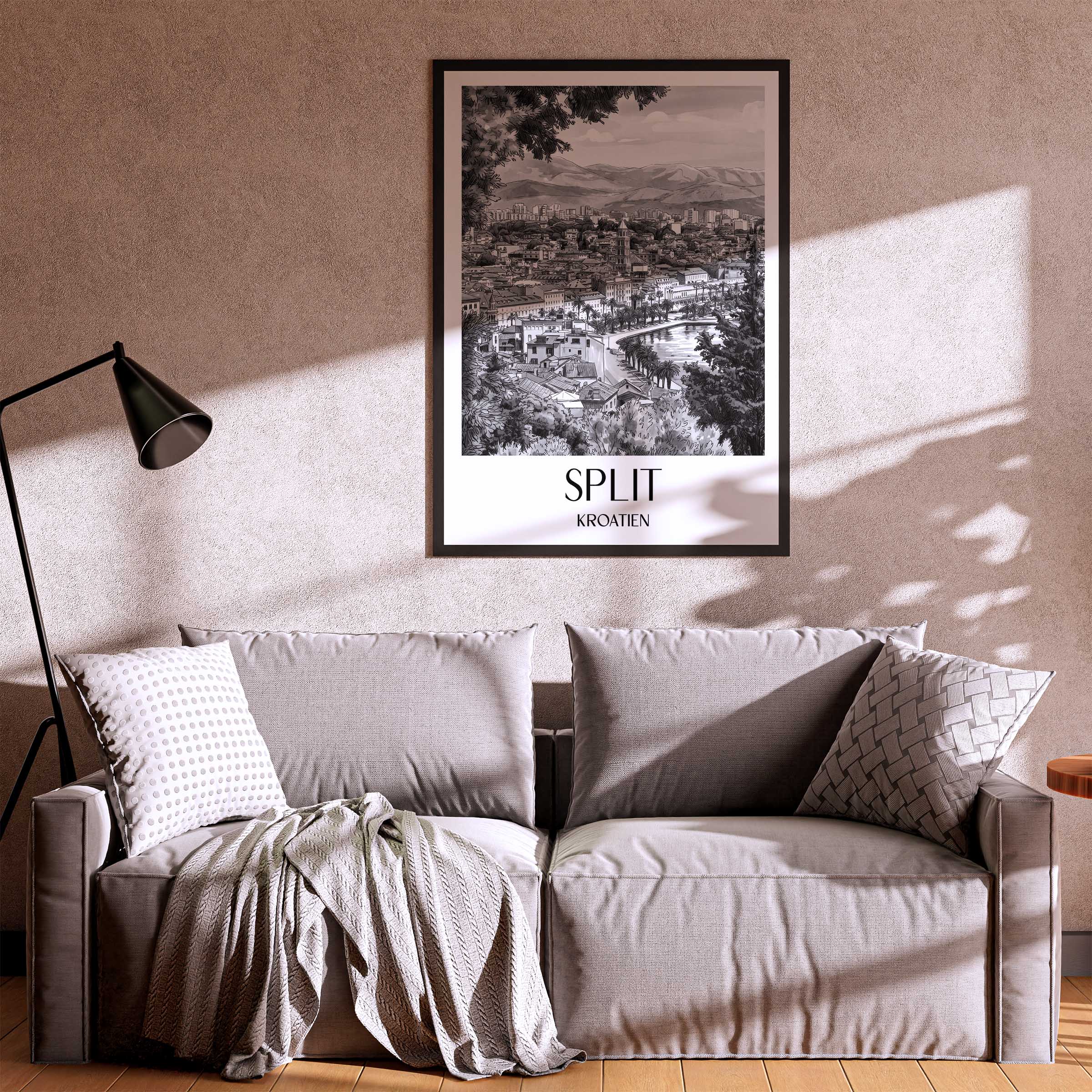 split-kroatien-poster-aquarell-schwarz-weiss