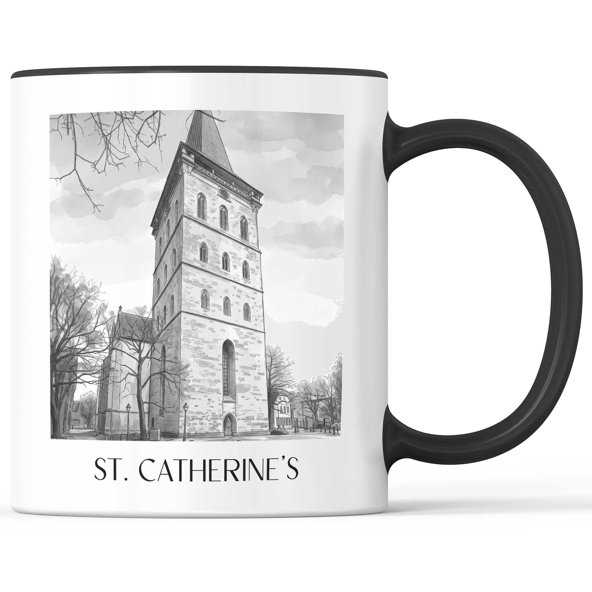 St. Katharinen Kaffeebecher - Osnabrück - Deutschland Becher - Kaffeetasse im Aquarell Schwarz-Weiß Stil - favplace