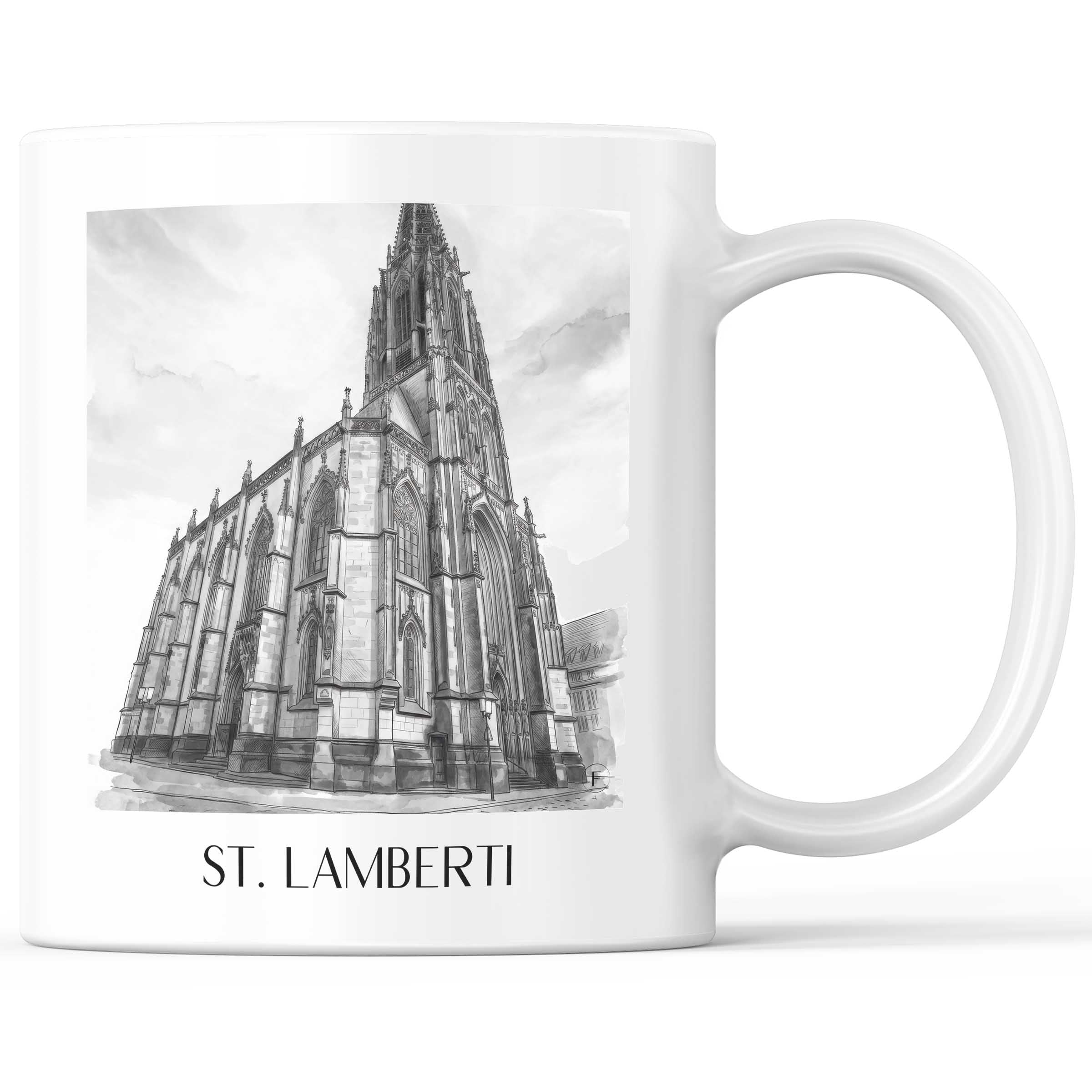 st.-lamberti-münster-deutschland-kaffeebecher-aquarell-schwarz-weiss