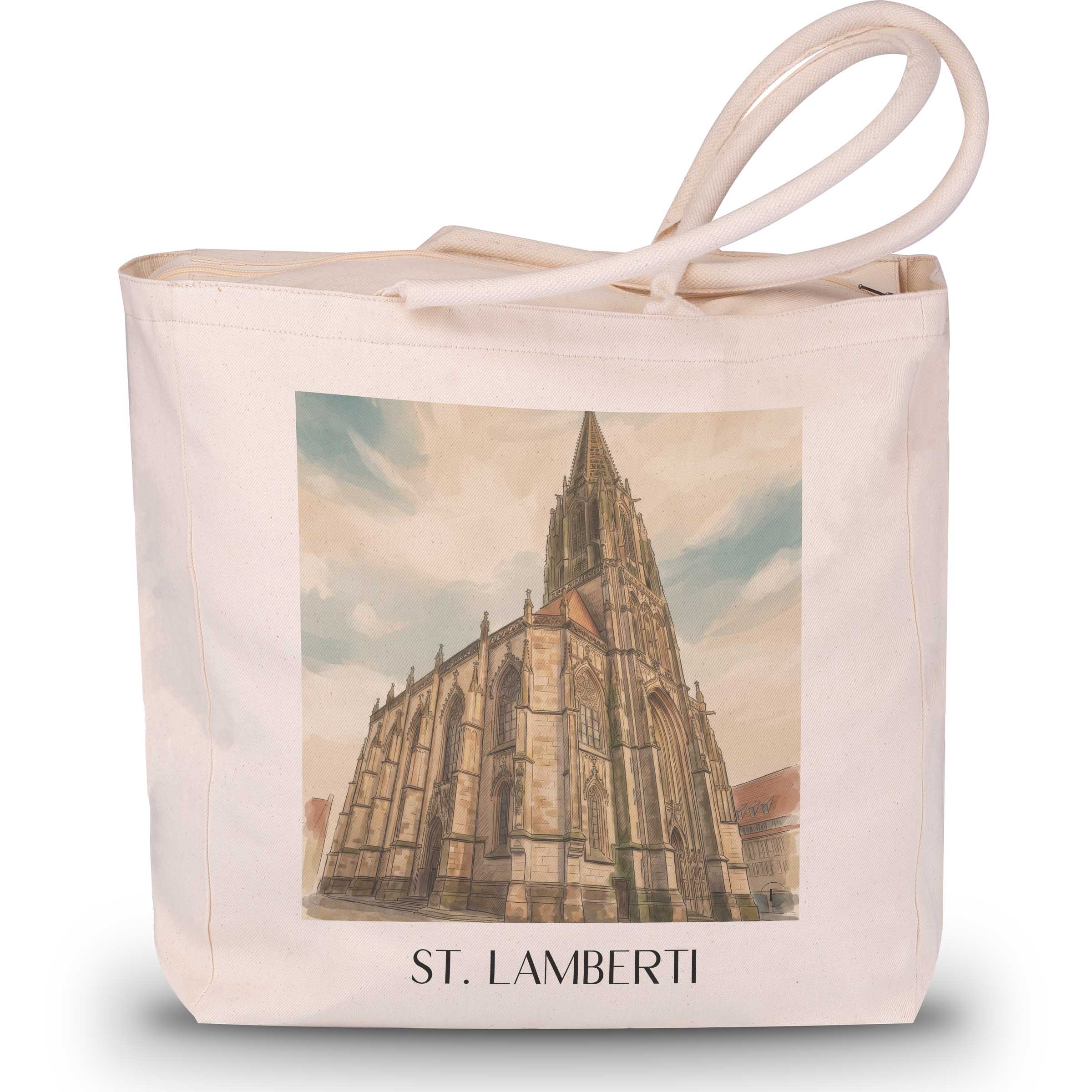 St. Lamberti Shopping Tasche - Münster - Deutschland Tote Bag - Einkaufstasche im Aquarell Stil - favplace