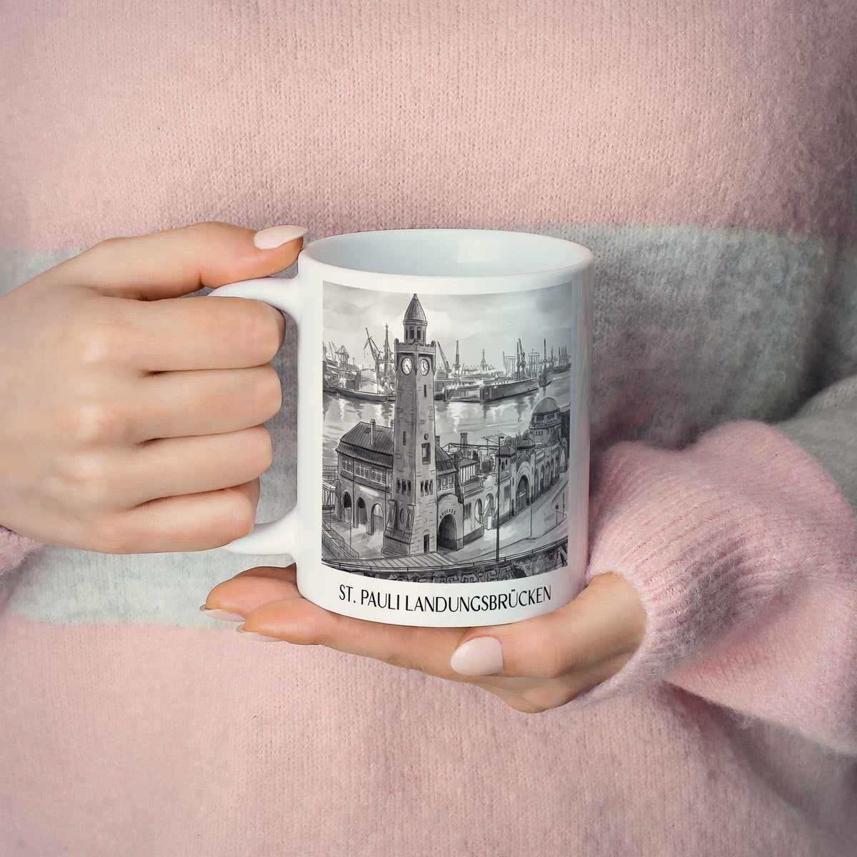 st.-pauli-landungsbrücken-hamburg-deutschland-kaffeebecher-aquarell-schwarz-weiss