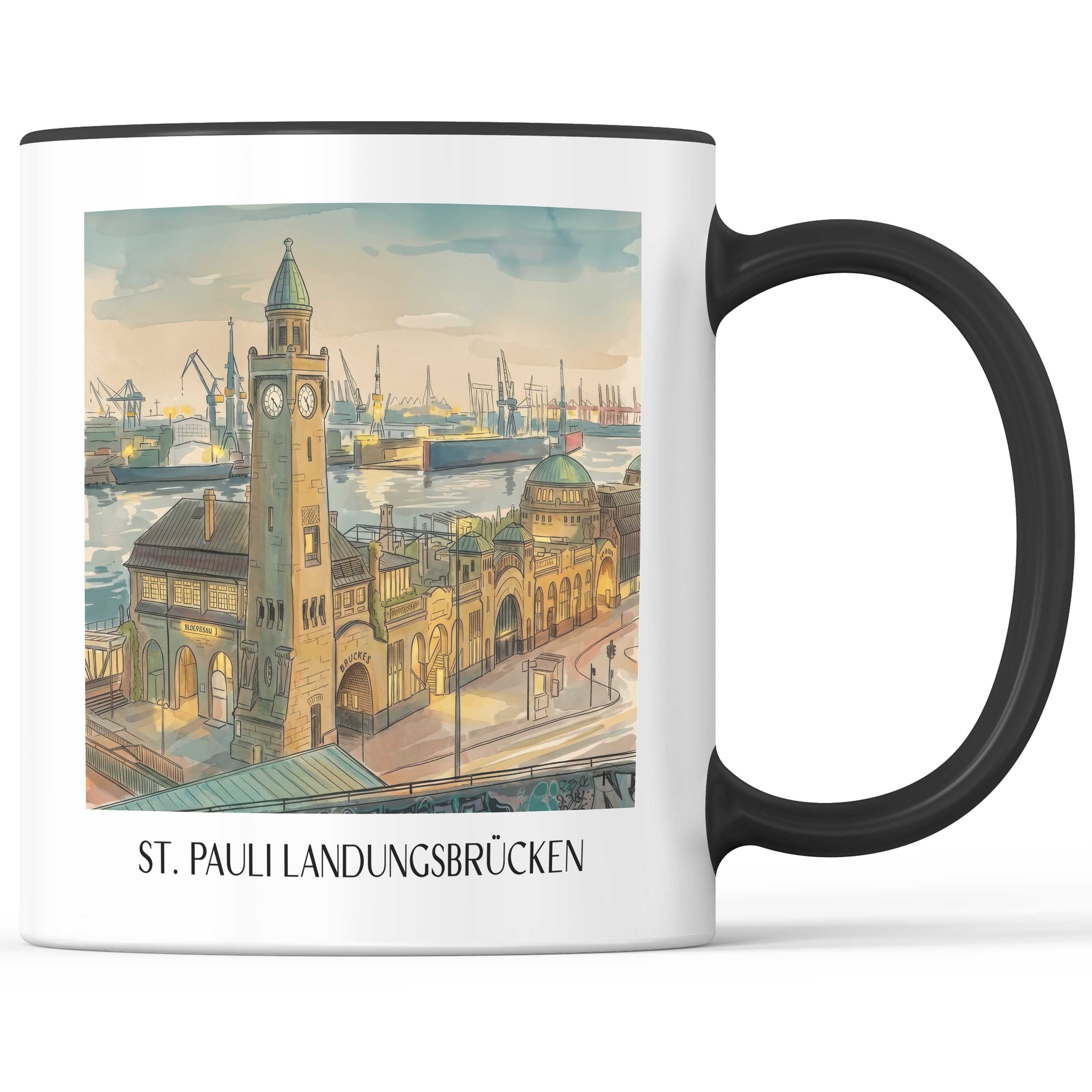 St. Pauli Landungsbrücken Kaffeebecher - Hamburg - Deutschland Becher - Kaffeetasse im Aquarell Stil - favplace