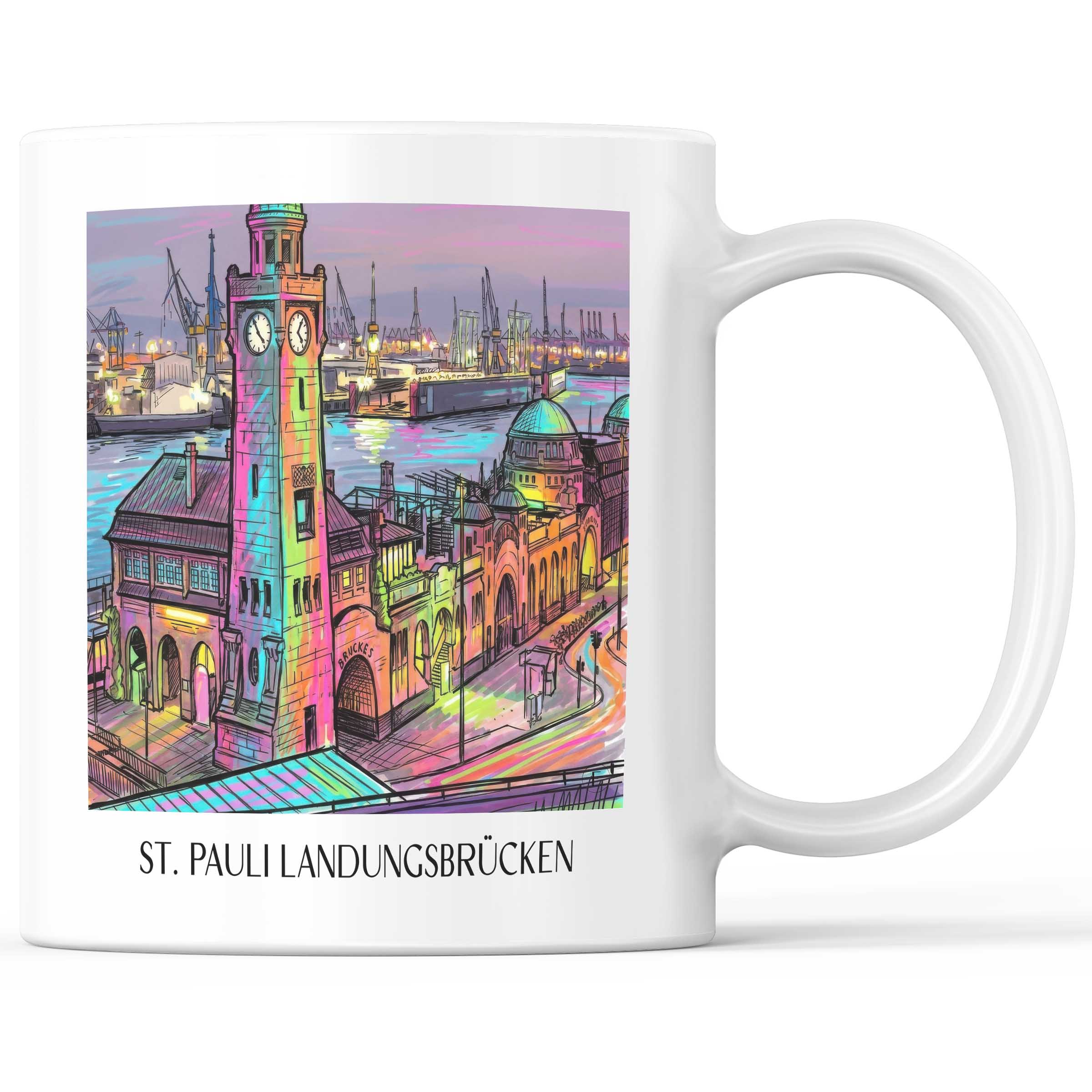 St. Pauli Landungsbrücken Kaffeebecher - Hamburg - Deutschland Becher - Kaffeetasse im Tag Graffiti Stil