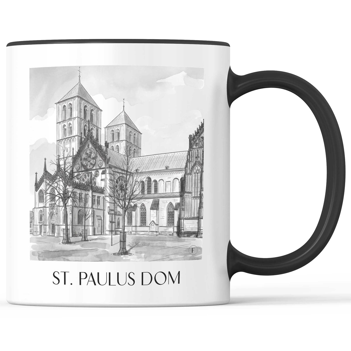st.-paulus-dom-münster-deutschland-kaffeebecher-aquarell-schwarz-weiss