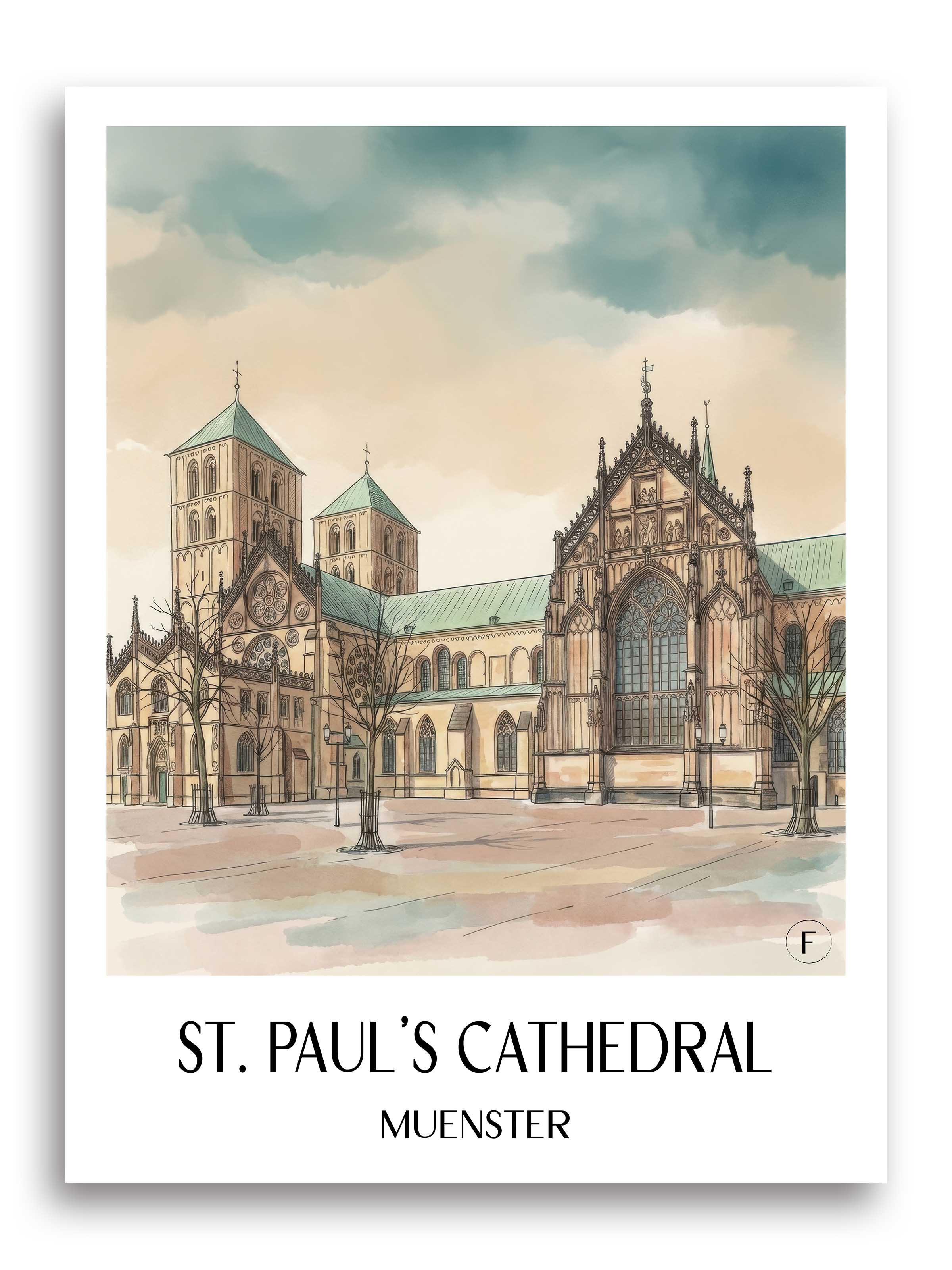 St. Paulus Dom Poster - Münster - Deutschland Kunstdruck - Aquarell von A4 bis A1 - favplace