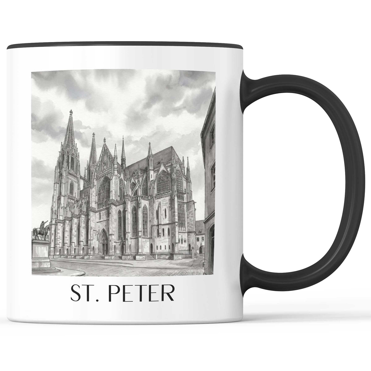 st.-peter-regensburg-deutschland-kaffeebecher-aquarell-schwarz-weiss