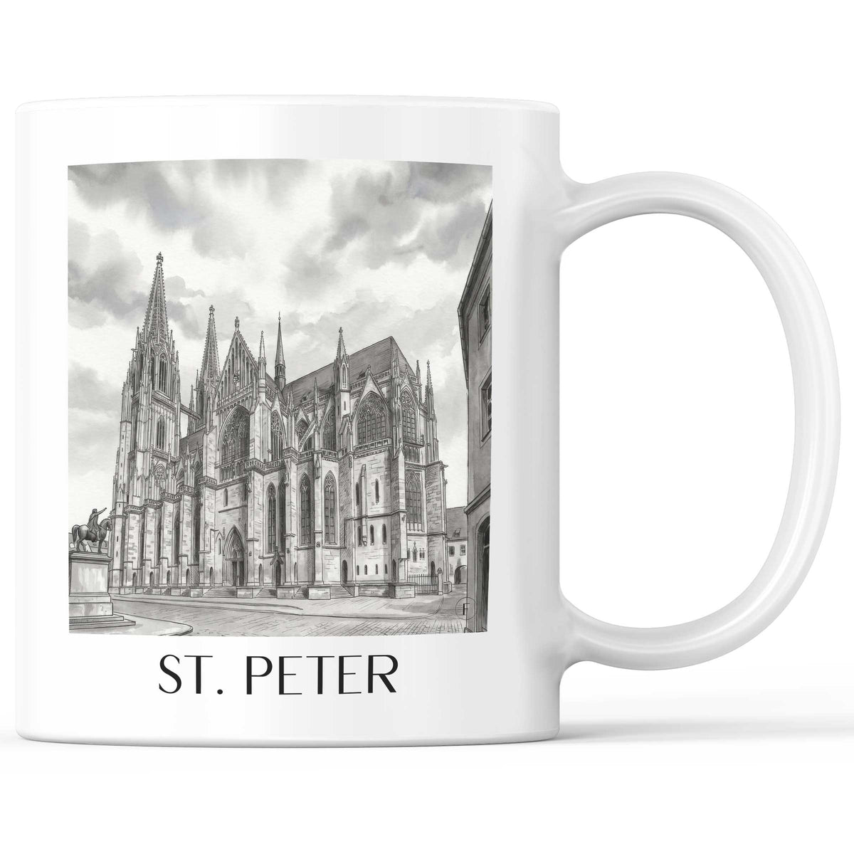 St. Peter Kaffeebecher - Regensburg - Deutschland Becher - Kaffeetasse im Aquarell Schwarz-Weiß Stil - favplace