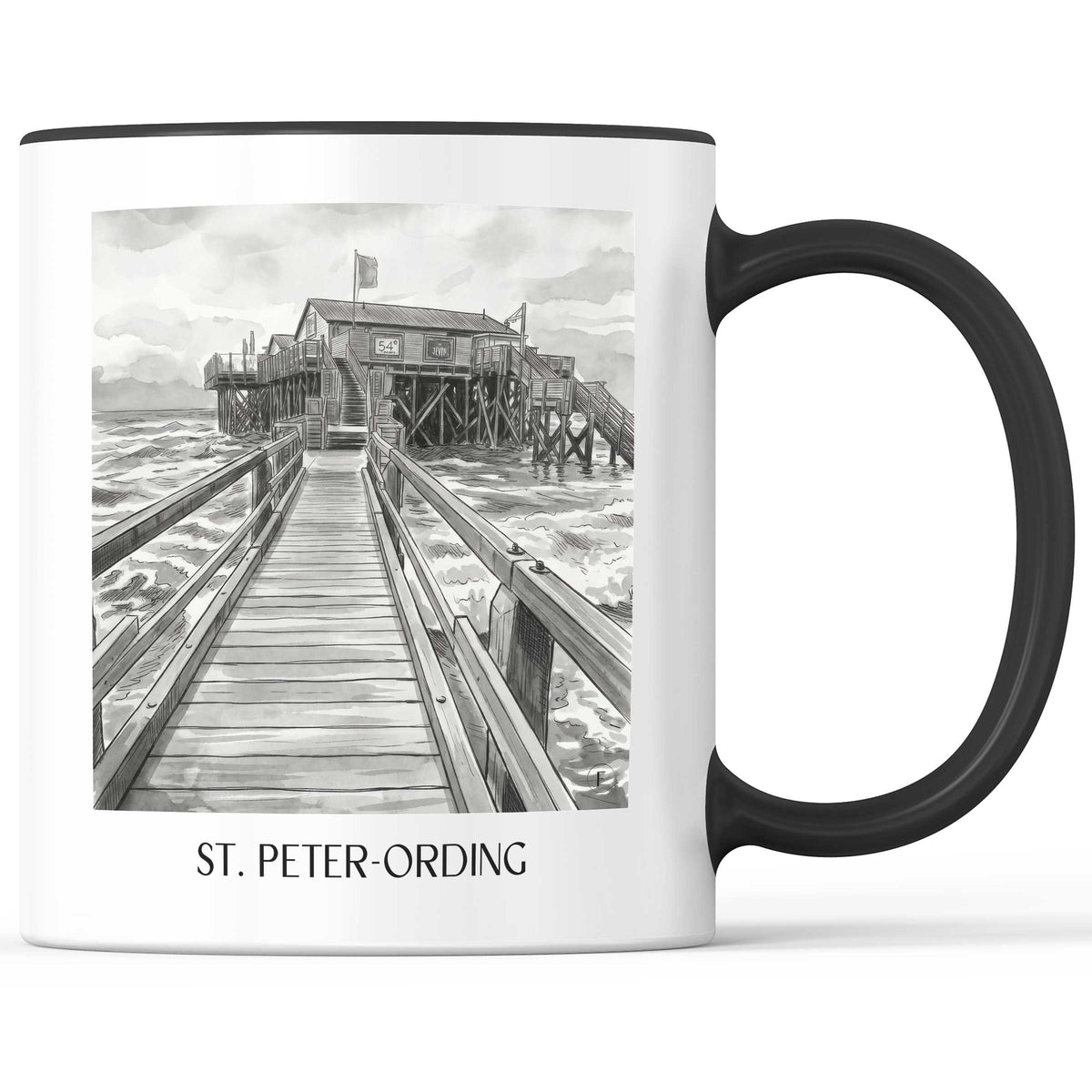 st.-peter-ording-nordfriesland-deutschland-kaffeebecher-aquarell-schwarz-weiss