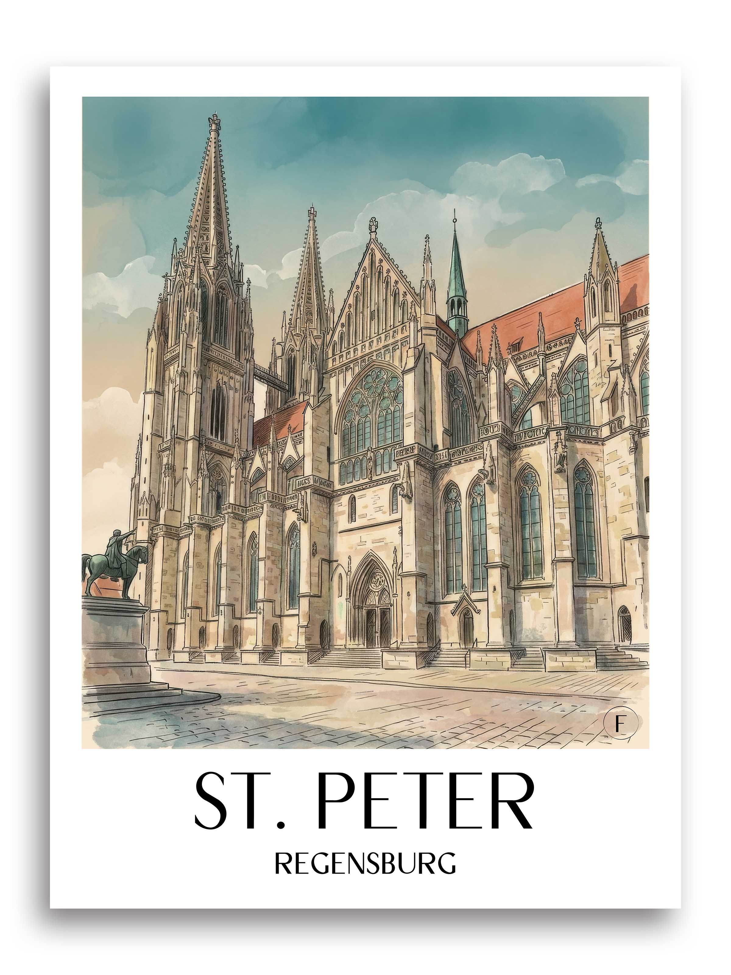St. Peter Poster - Regensburg - Deutschland Kunstdruck - Aquarell von A4 bis A1 - favplace