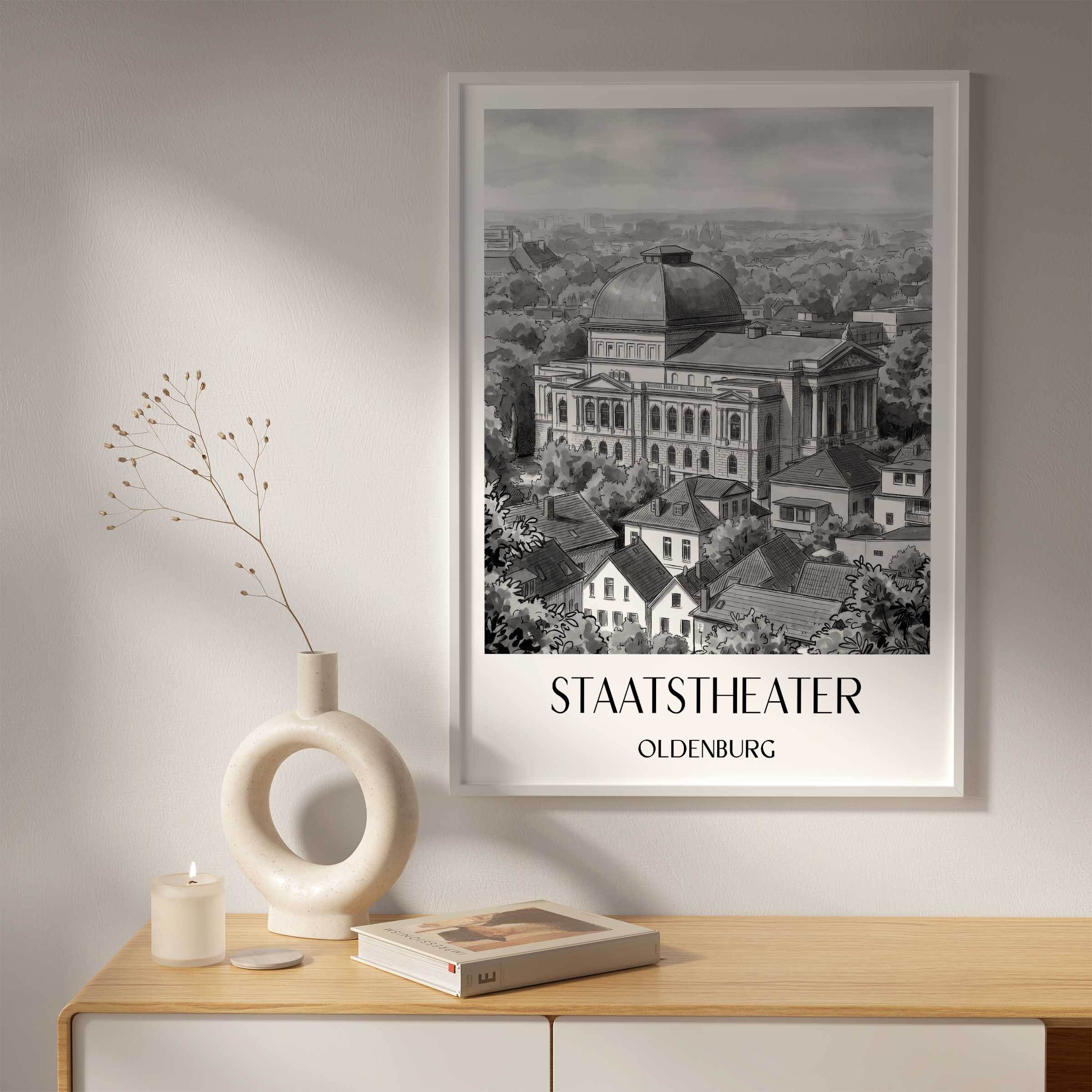 staatstheater-oldenburg-deutschland-poster-aquarell-schwarz-weiss