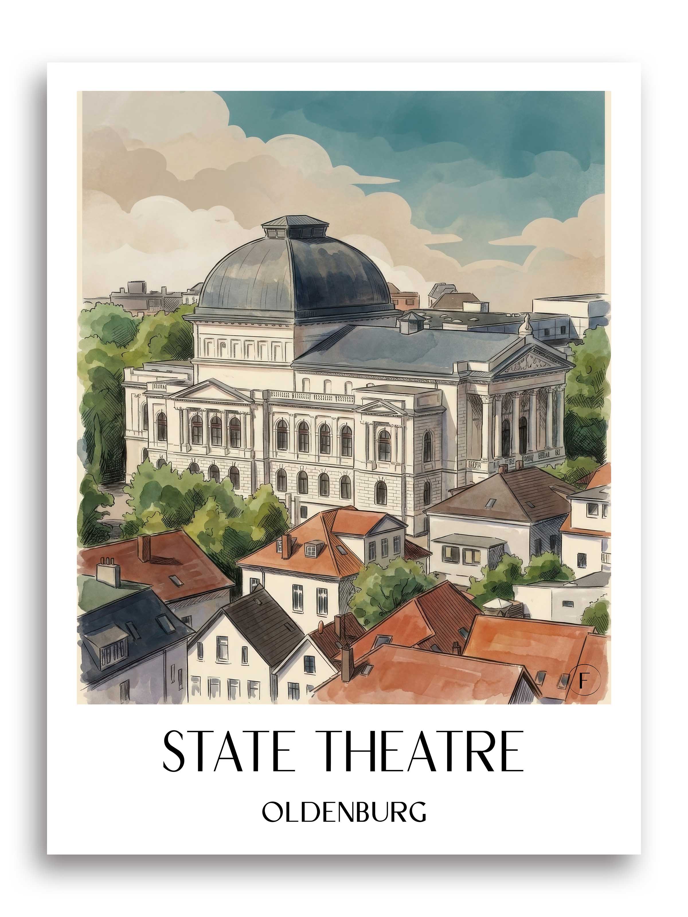 Staatstheater Poster - Oldenburg - Deutschland Kunstdruck - Aquarell von A4 bis A1 - favplace