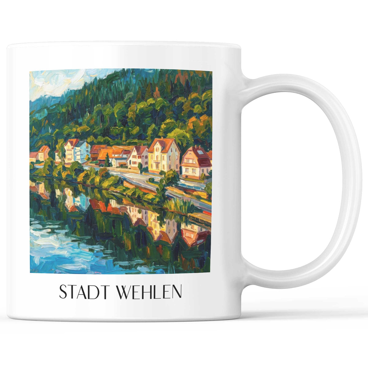 Stadt Wehlen Kaffeebecher - Sächsische Schweiz - Deutschland Becher - Kaffeetasse im Ölgemälde Stil - favplace