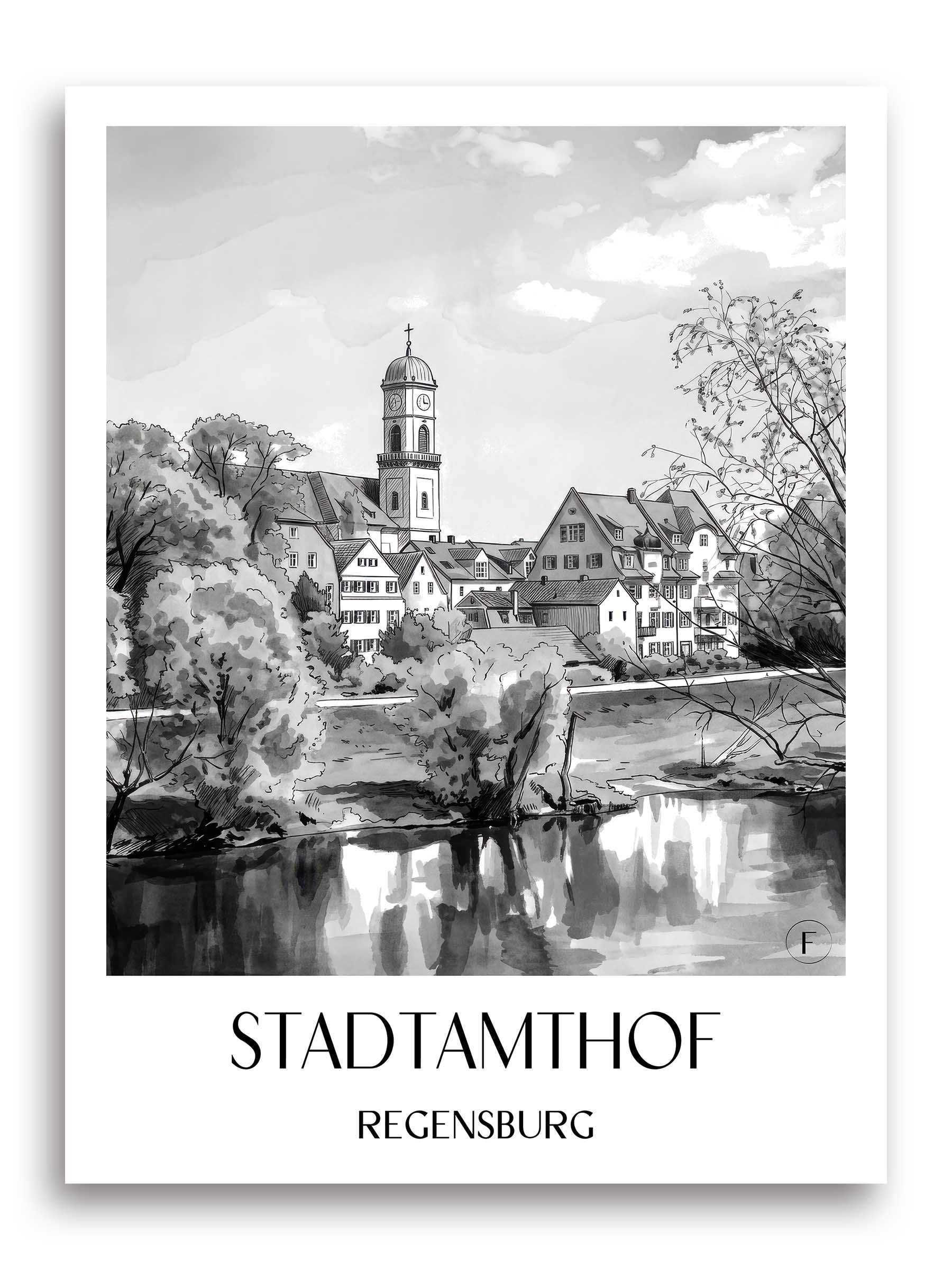 stadtamthof-regensburg-deutschland-poster-aquarell-schwarz-weiss