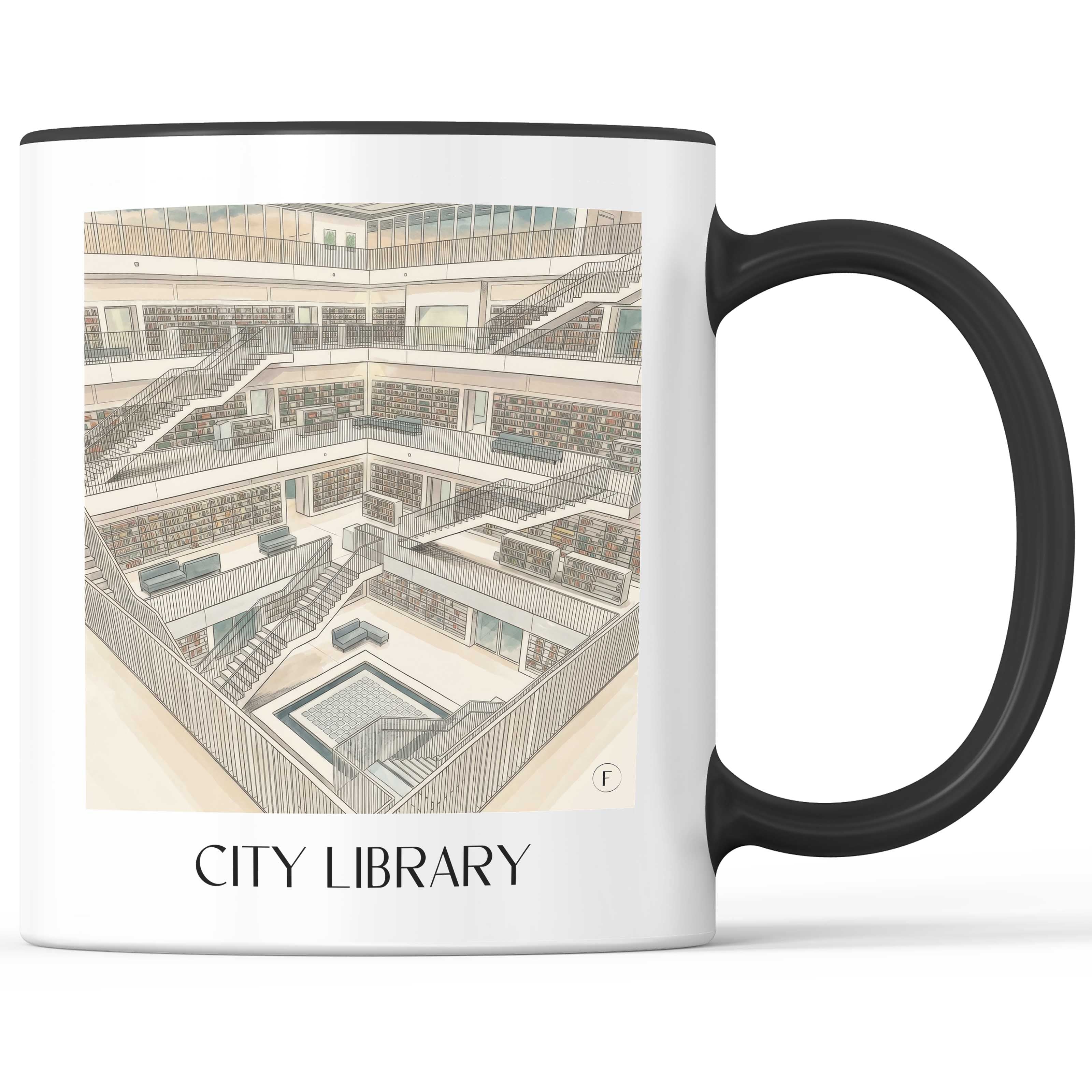 Stadtbibiothek Kaffeebecher - Stuttgart - Deutschland Becher - Kaffeetasse im Aquarell Stil - favplace