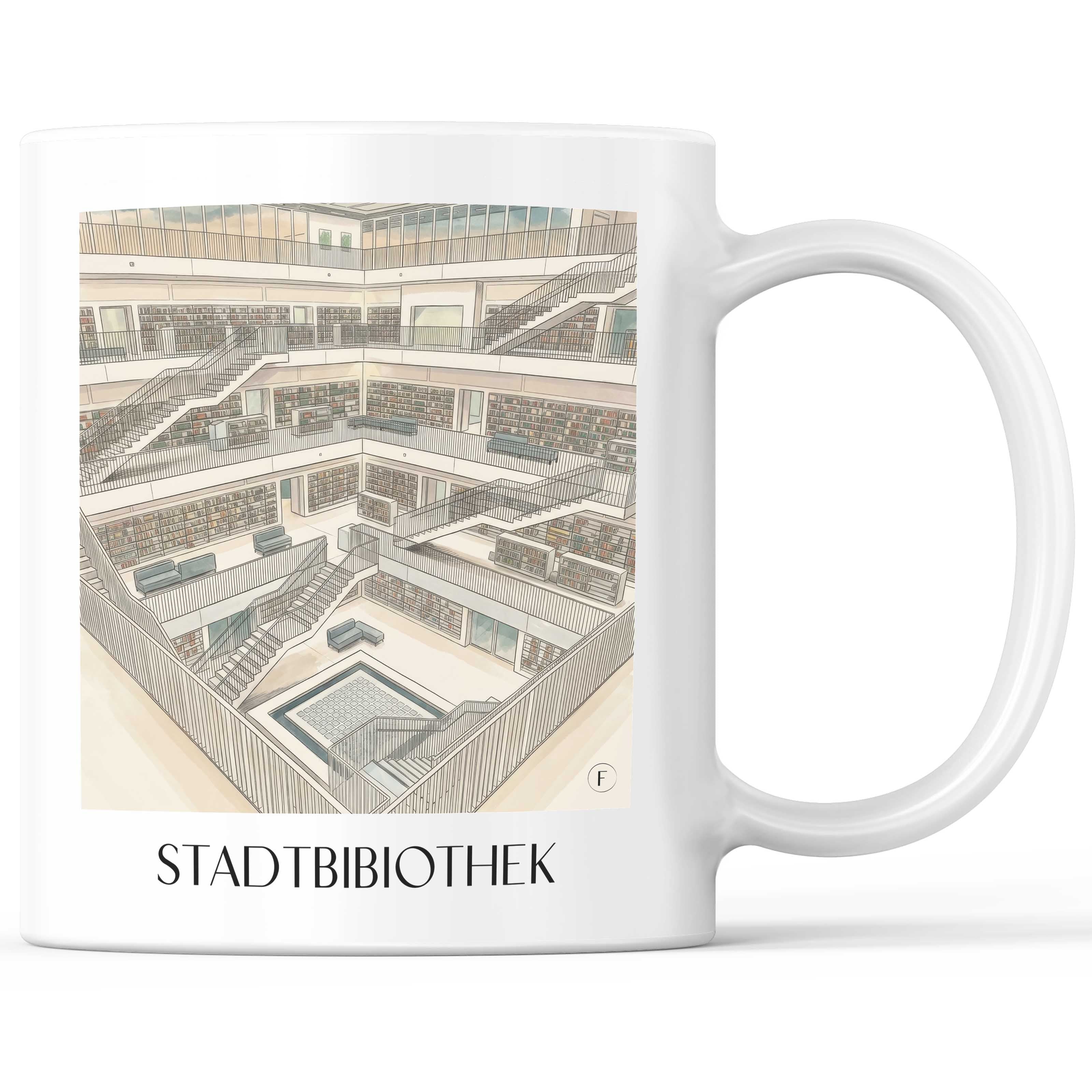 Stadtbibiothek Kaffeebecher - Stuttgart - Deutschland Becher - Kaffeetasse im Aquarell Stil - favplace