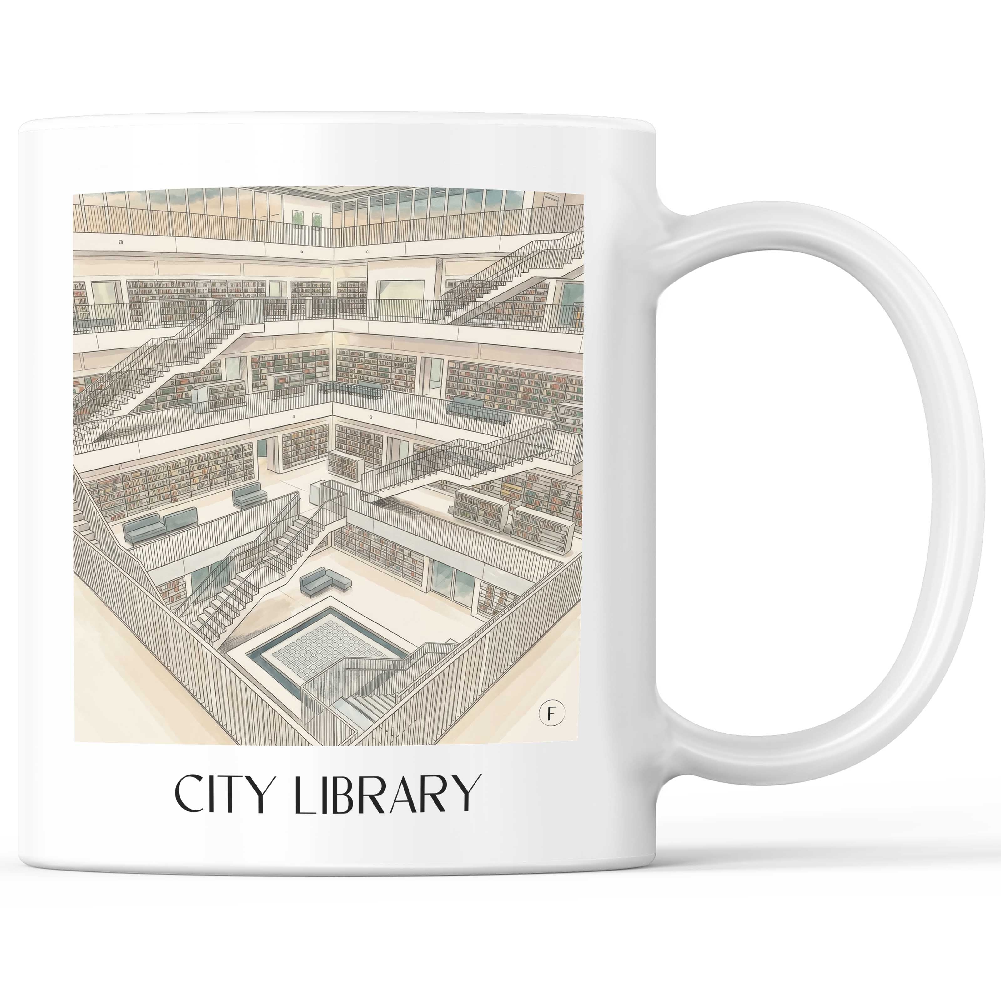 Stadtbibiothek Kaffeebecher - Stuttgart - Deutschland Becher - Kaffeetasse im Aquarell Stil - favplace