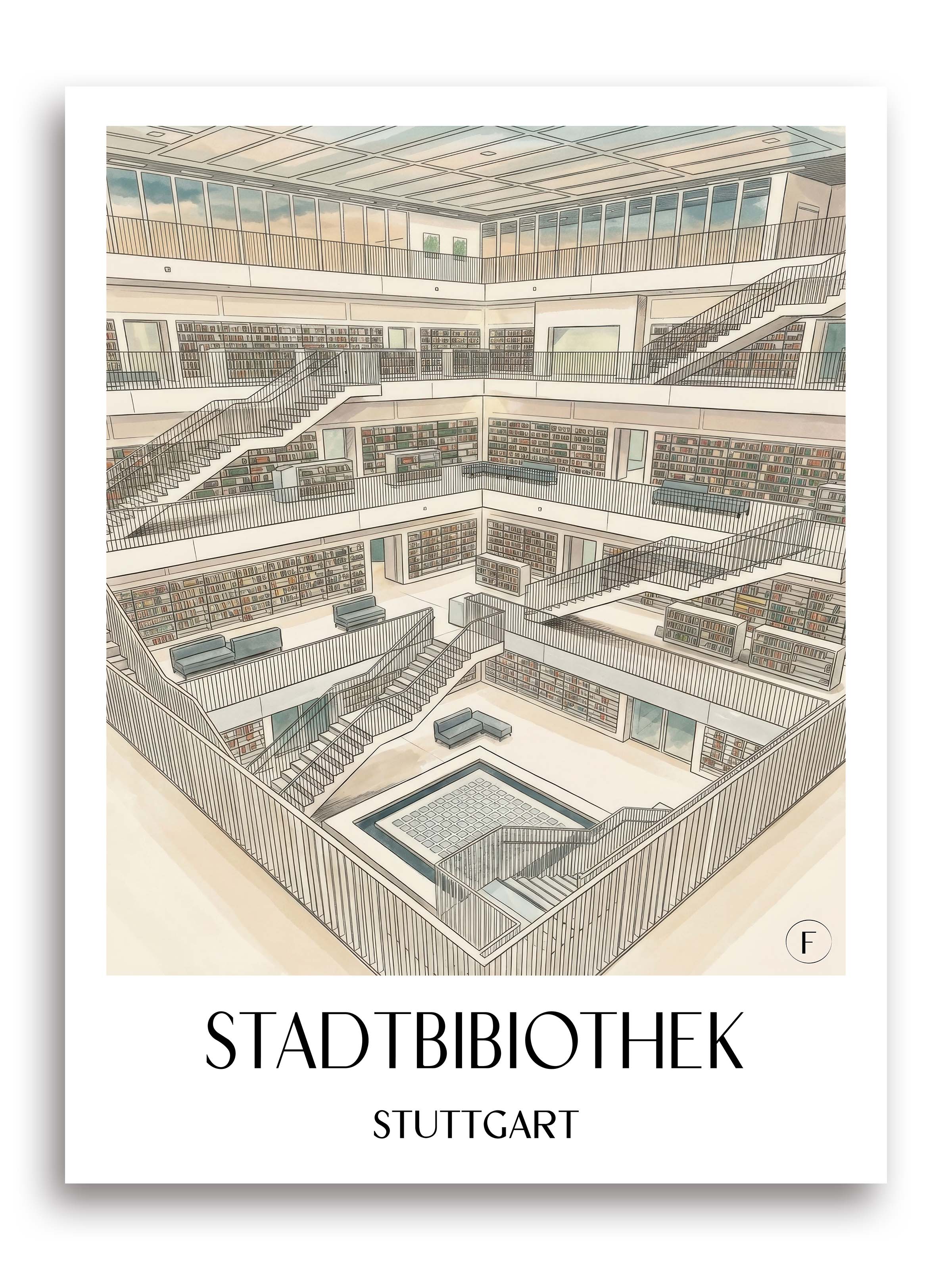 stadtbibiothek-stuttgart-deutschland-poster-aquarell