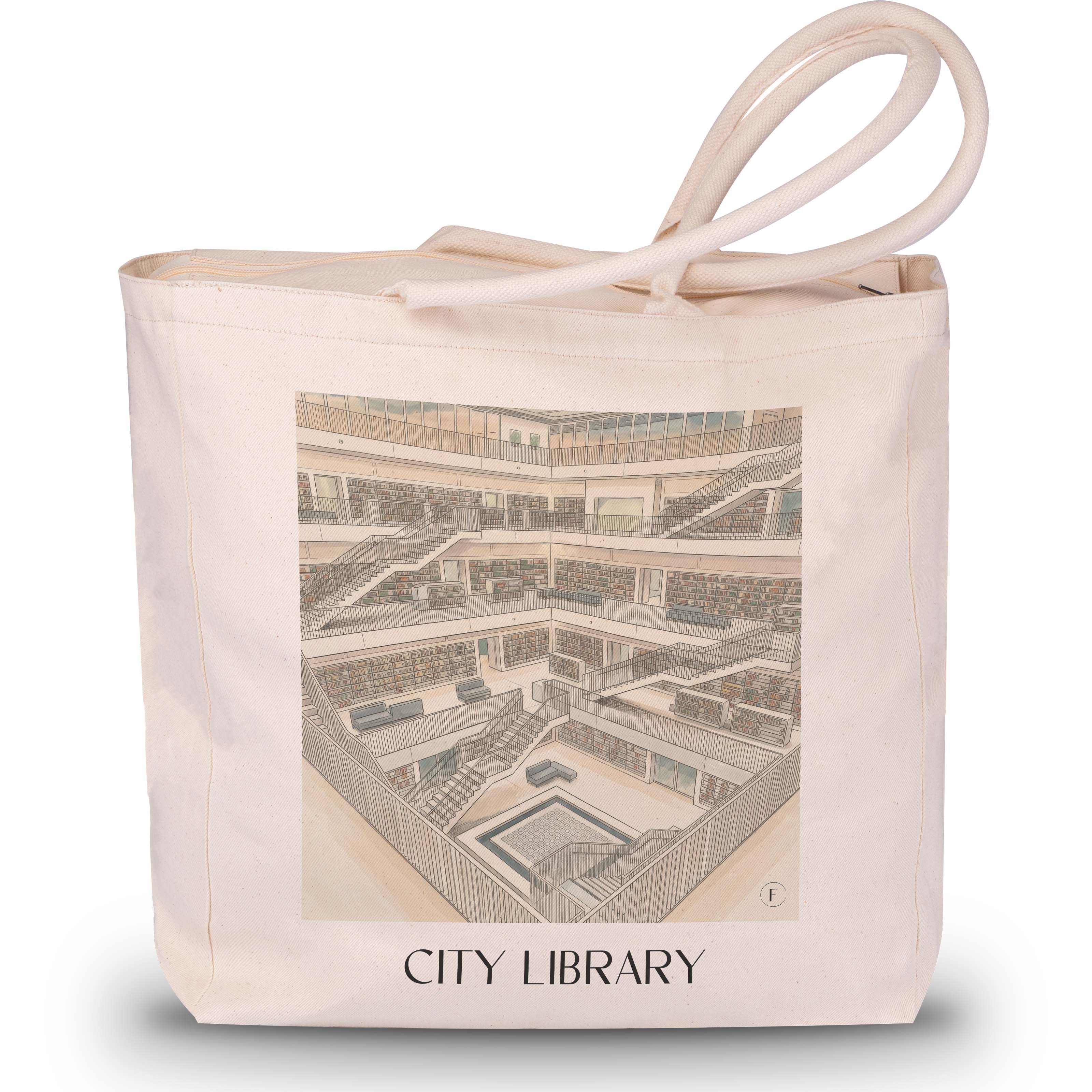 Stadtbibiothek Shopping Tasche - Stuttgart - Deutschland Tote Bag - Einkaufstasche im Aquarell Stil - favplace