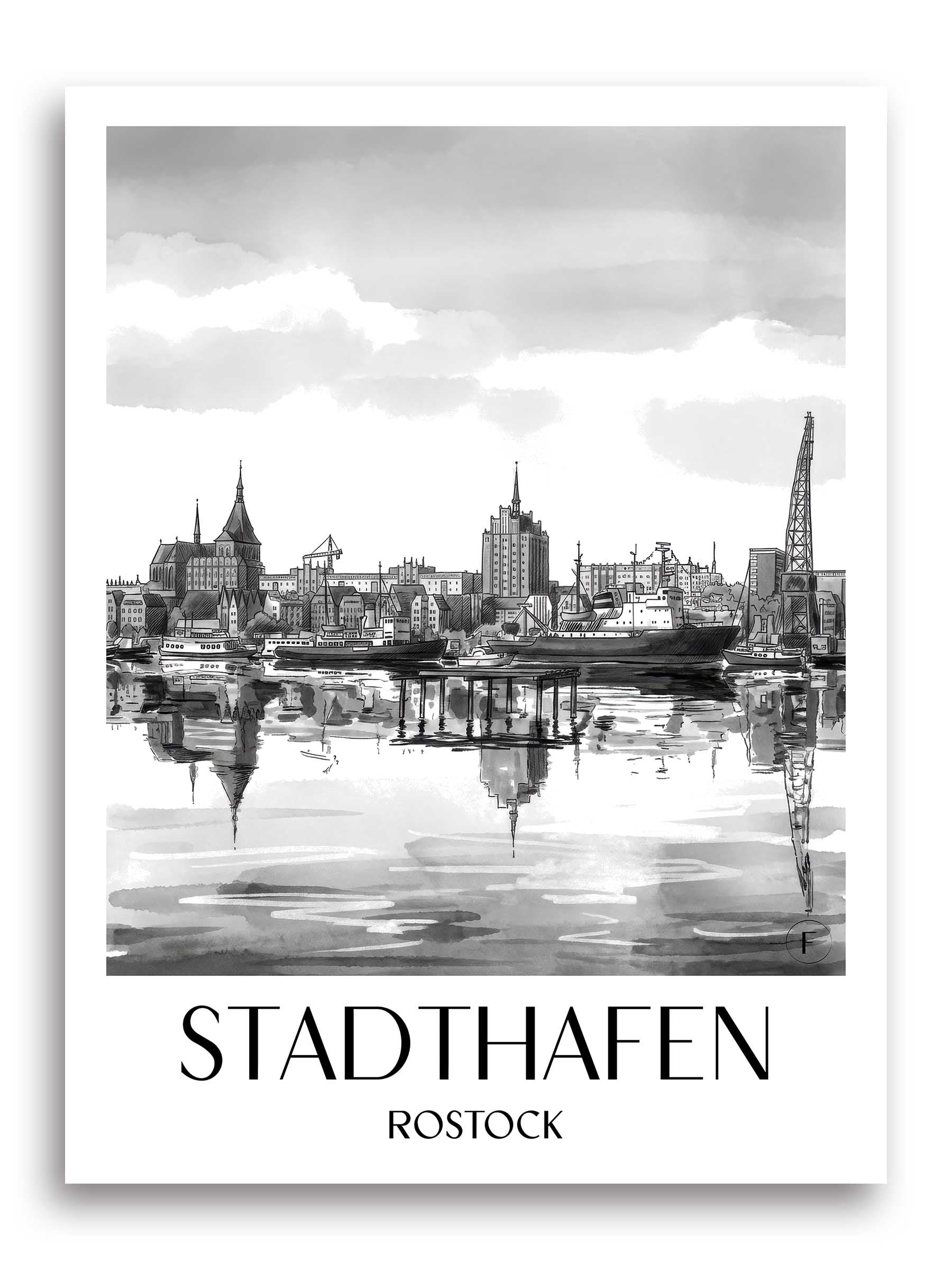 stadthafen-rostock-deutschland-poster-aquarell-schwarz-weiss