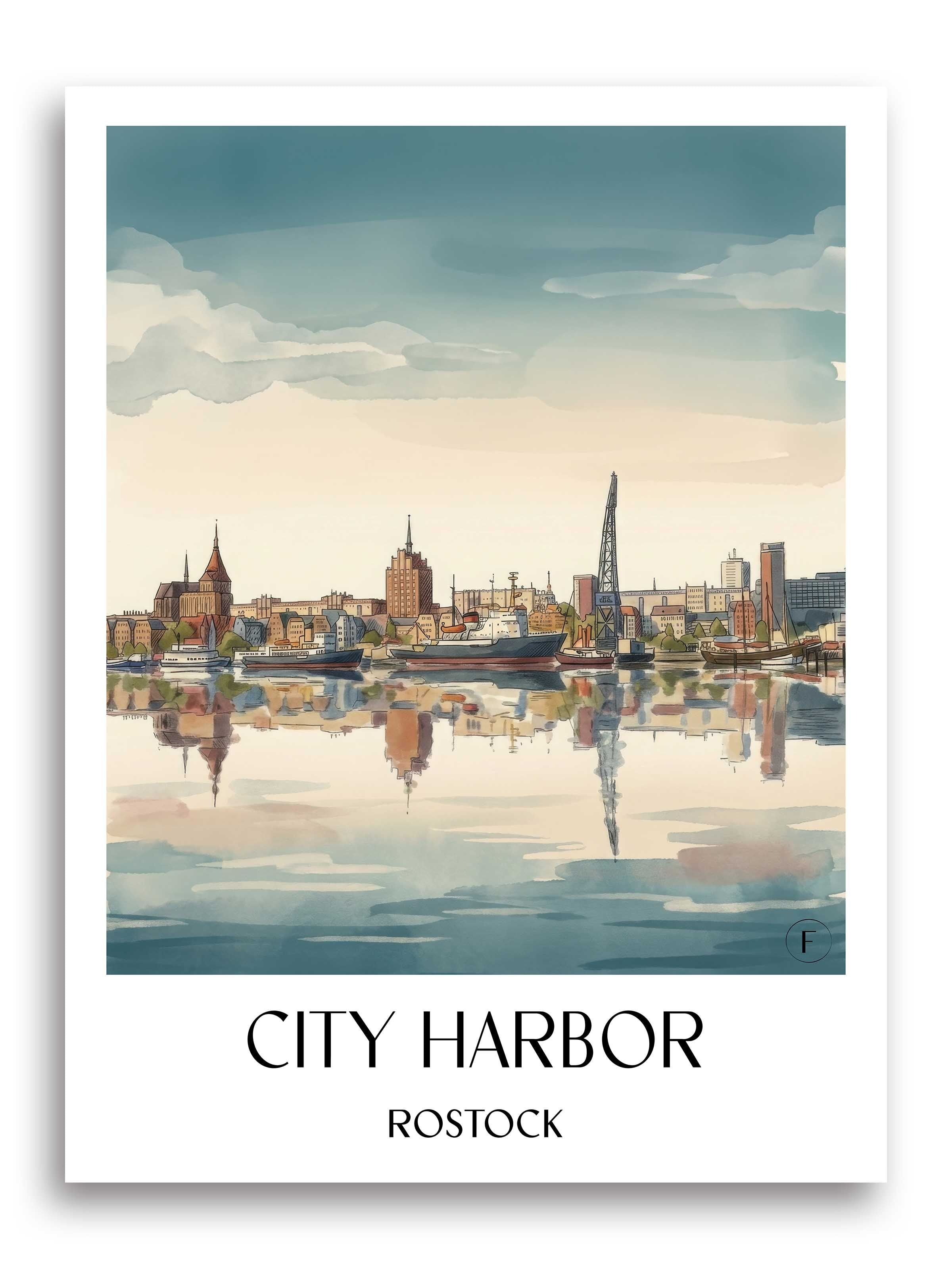 Stadthafen Poster - Rostock - Deutschland Kunstdruck - Aquarell von A4 bis A1 - favplace