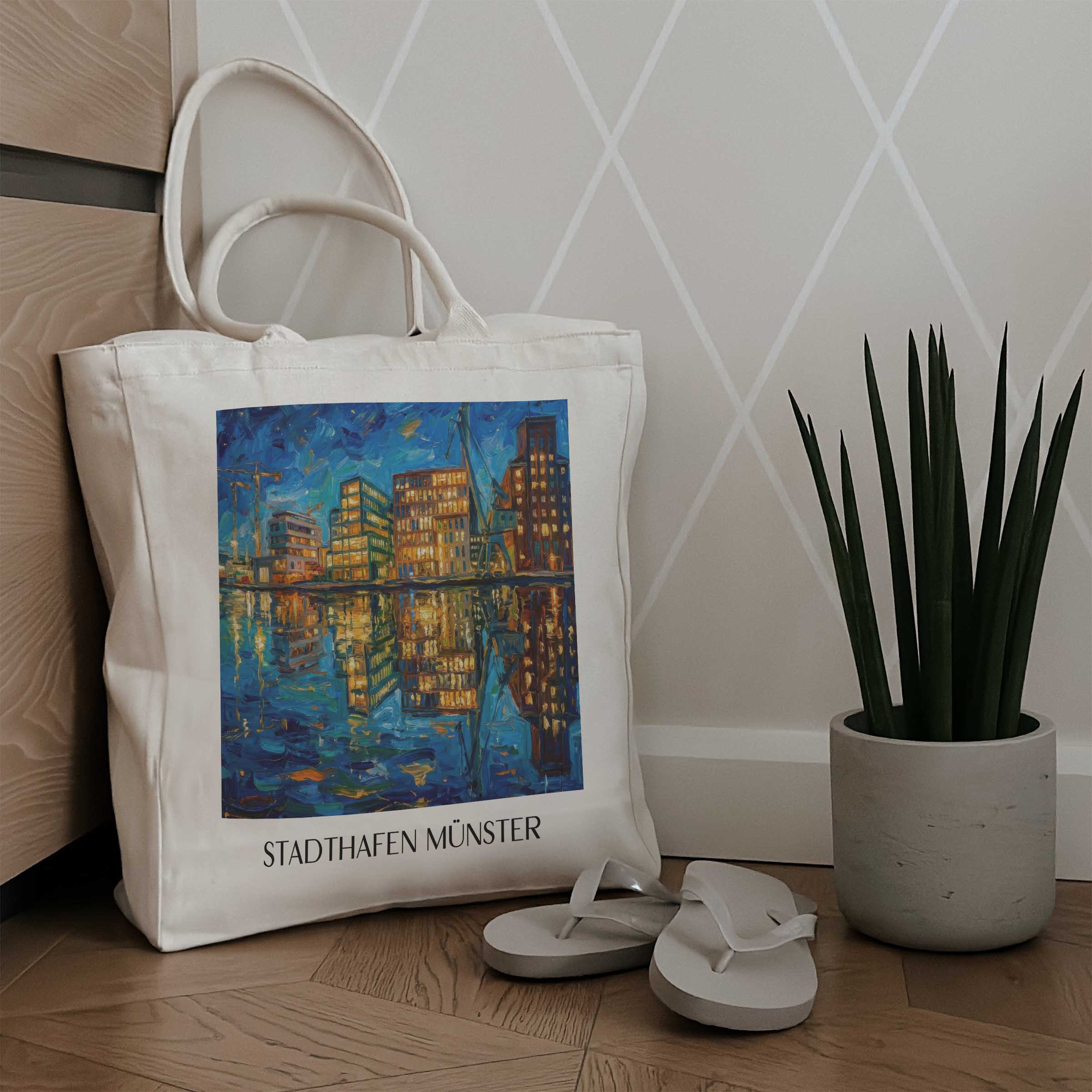 stadthafen-münster-deutschland-einkaufstasche-oil-painting-oelgemaelde