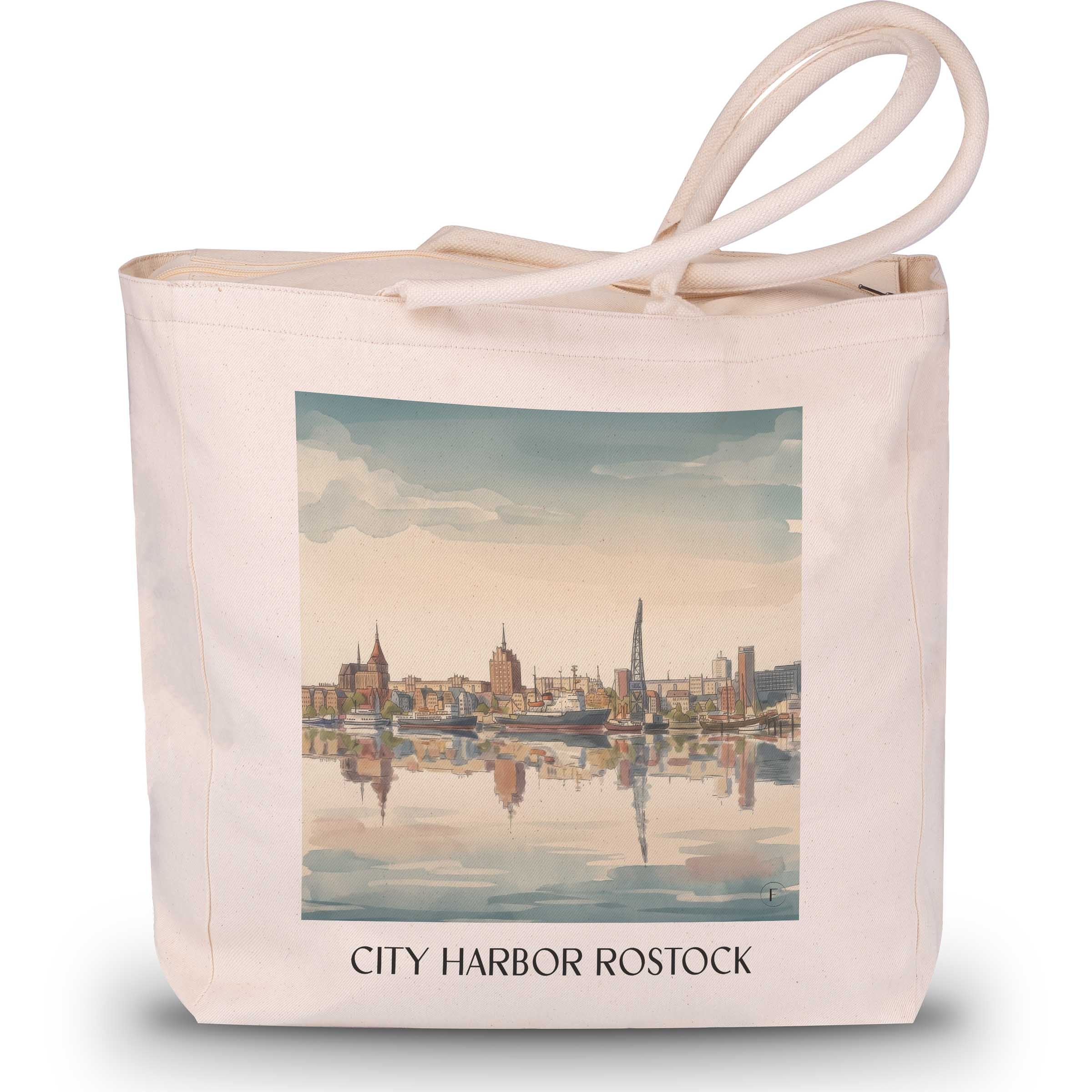 Stadthafen Shopping Tasche - Rostock - Deutschland Tote Bag - Einkaufstasche im Aquarell Stil - favplace