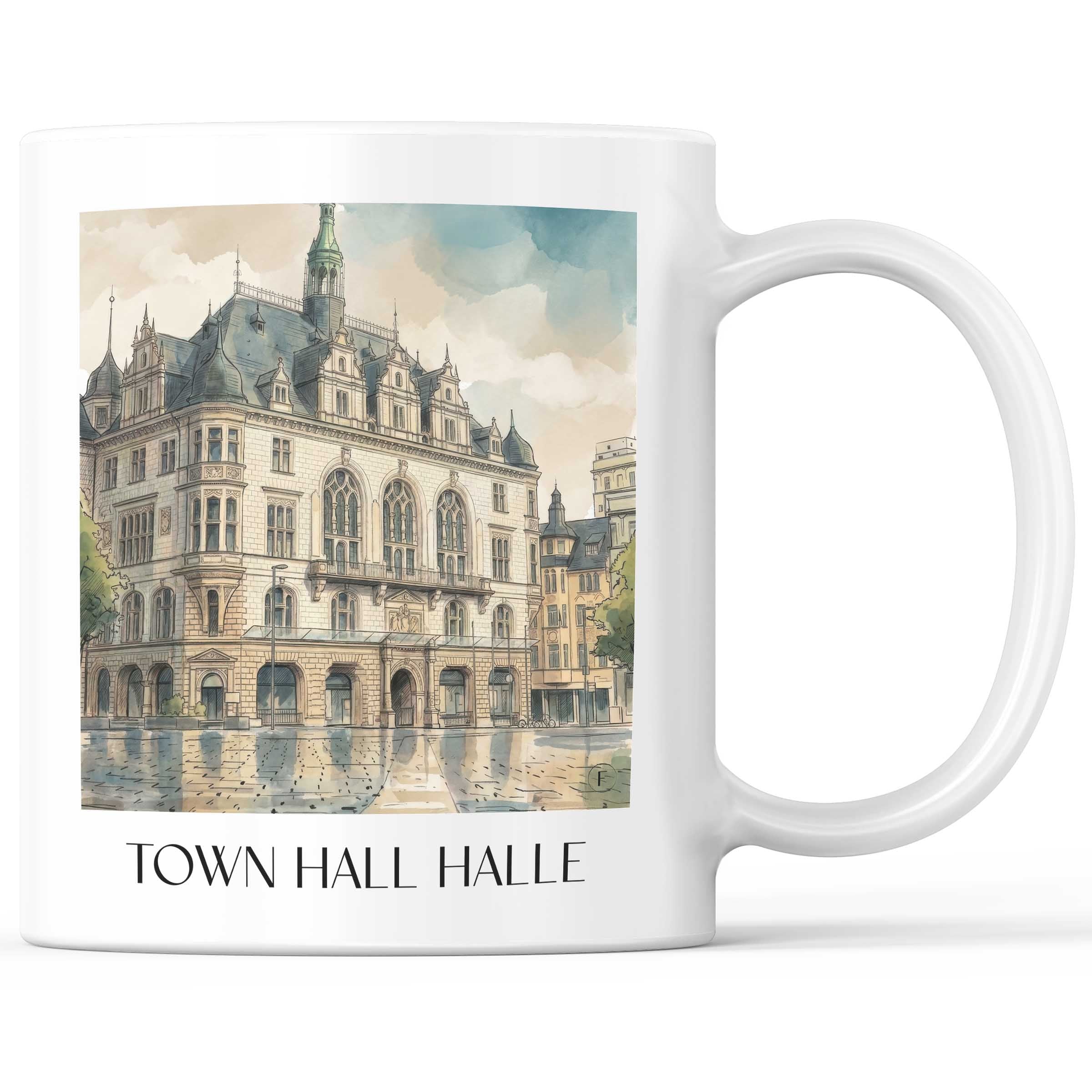 Stadthaus Kaffeebecher - Halle - Deutschland Becher - Kaffeetasse im Aquarell Stil - favplace