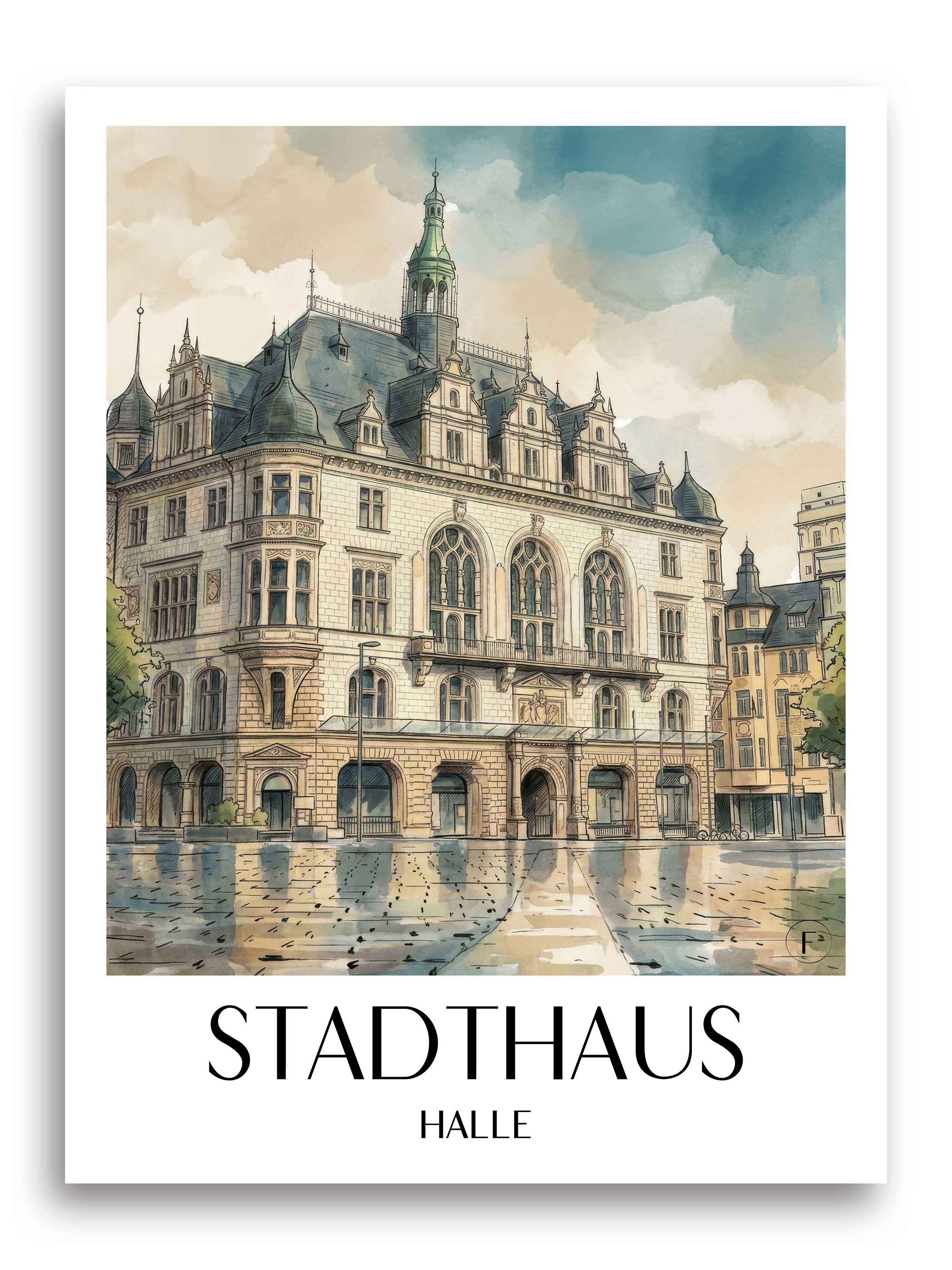 stadthaus-halle-deutschland-poster-aquarell
