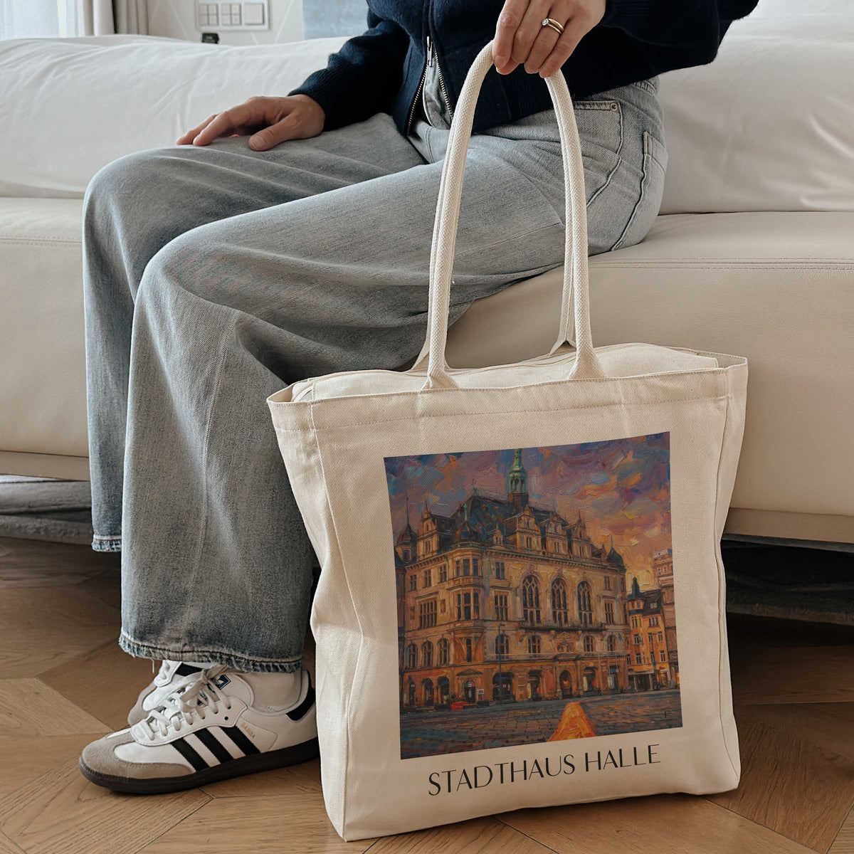 stadthaus-halle-deutschland-einkaufstasche-oil-painting-oelgemaelde