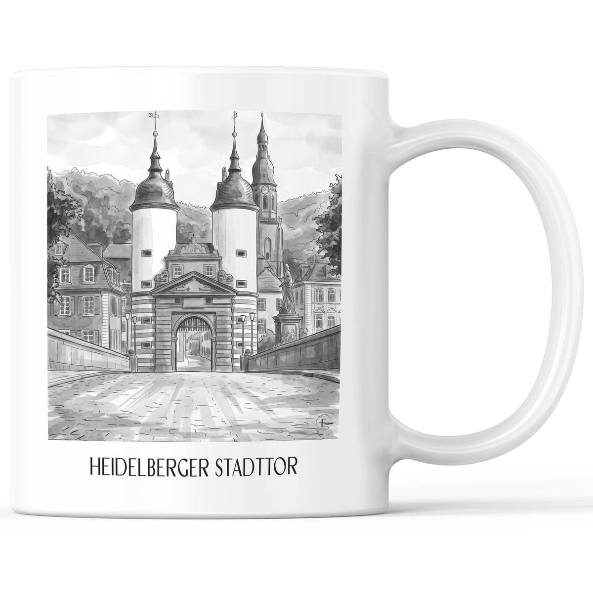 stadttor-heidelberg-deutschland-kaffeebecher-aquarell-schwarz-weiss
