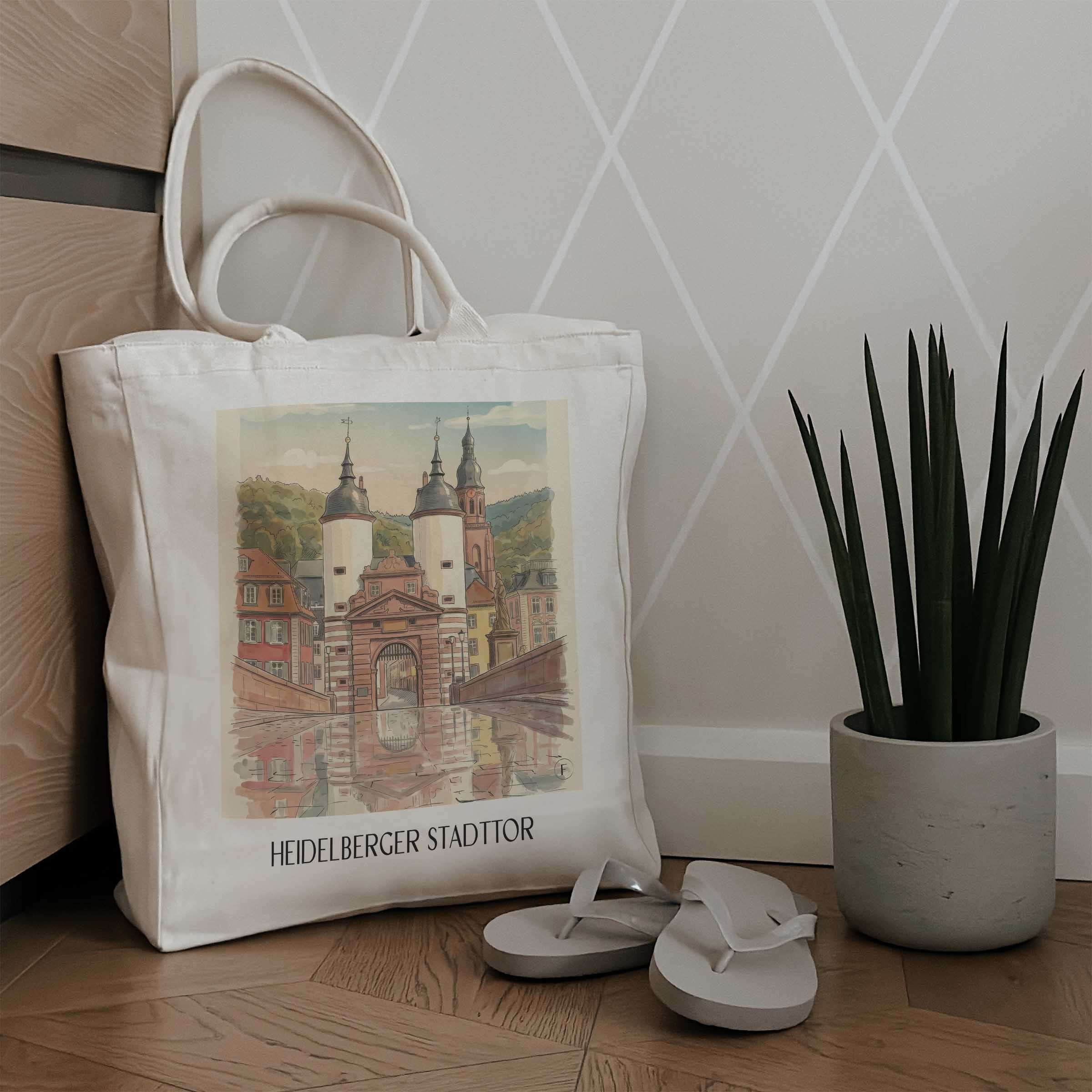 stadttor-heidelberg-deutschland-einkaufstasche-aquarell