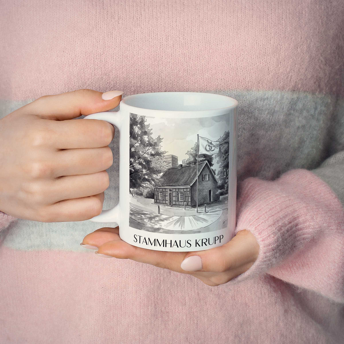 stammhaus-krupp-essen-deutschland-kaffeebecher-aquarell-schwarz-weiss