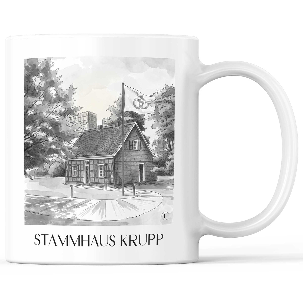 stammhaus-krupp-essen-deutschland-kaffeebecher-aquarell-schwarz-weiss